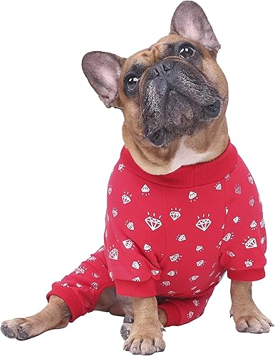 iChoue Pijama de bulldog francés, enterizo para perros medianos, grandes, pug francés, pitbull inglés, Boston Terrier, diamante rojo, L