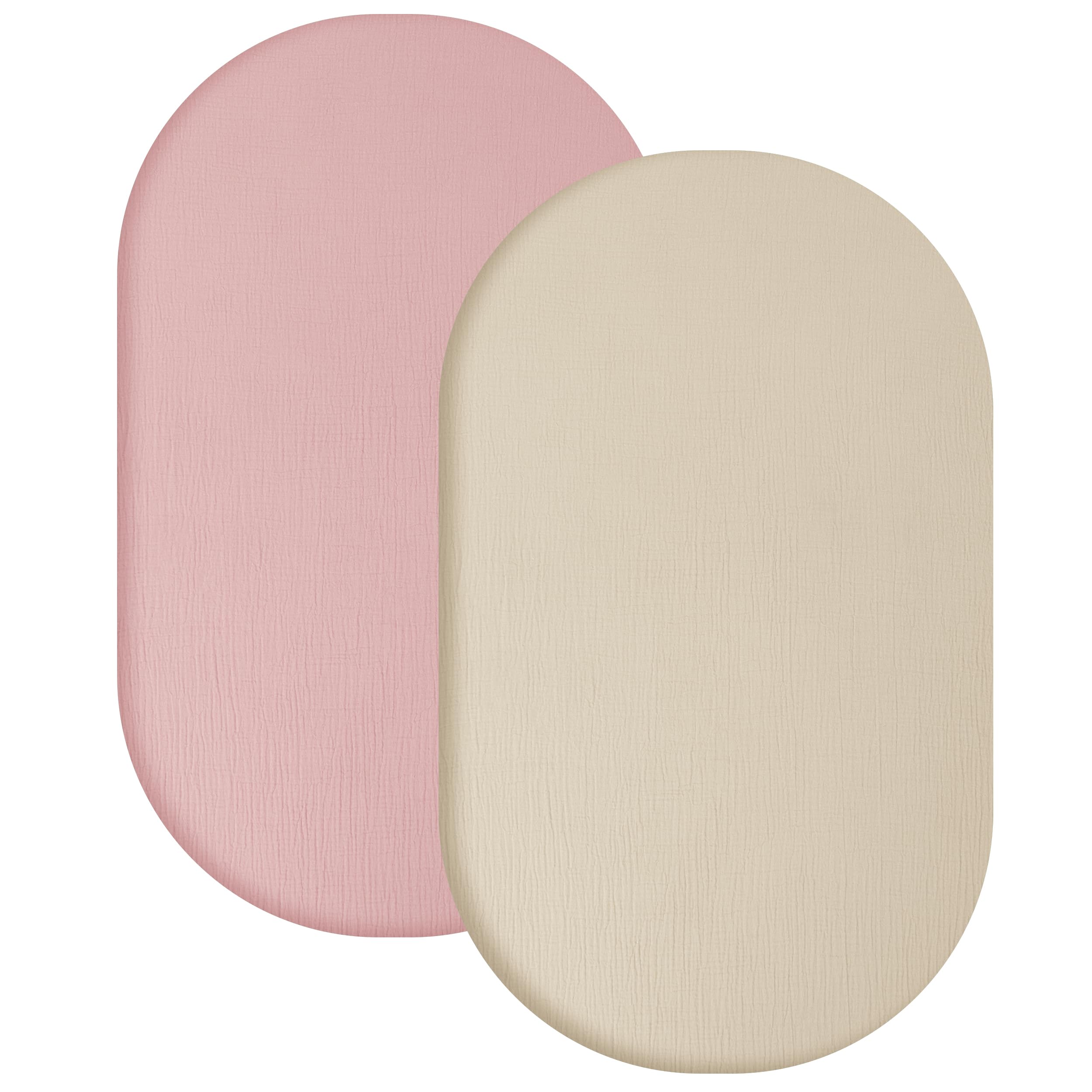 Yoofoss Set 2 Lenzuolo con Angoli 100% Cotone Bambini 55x90 cm Super Morbido Lenzuolo Biancheria da Letto per Bebè (Beige Rosa)