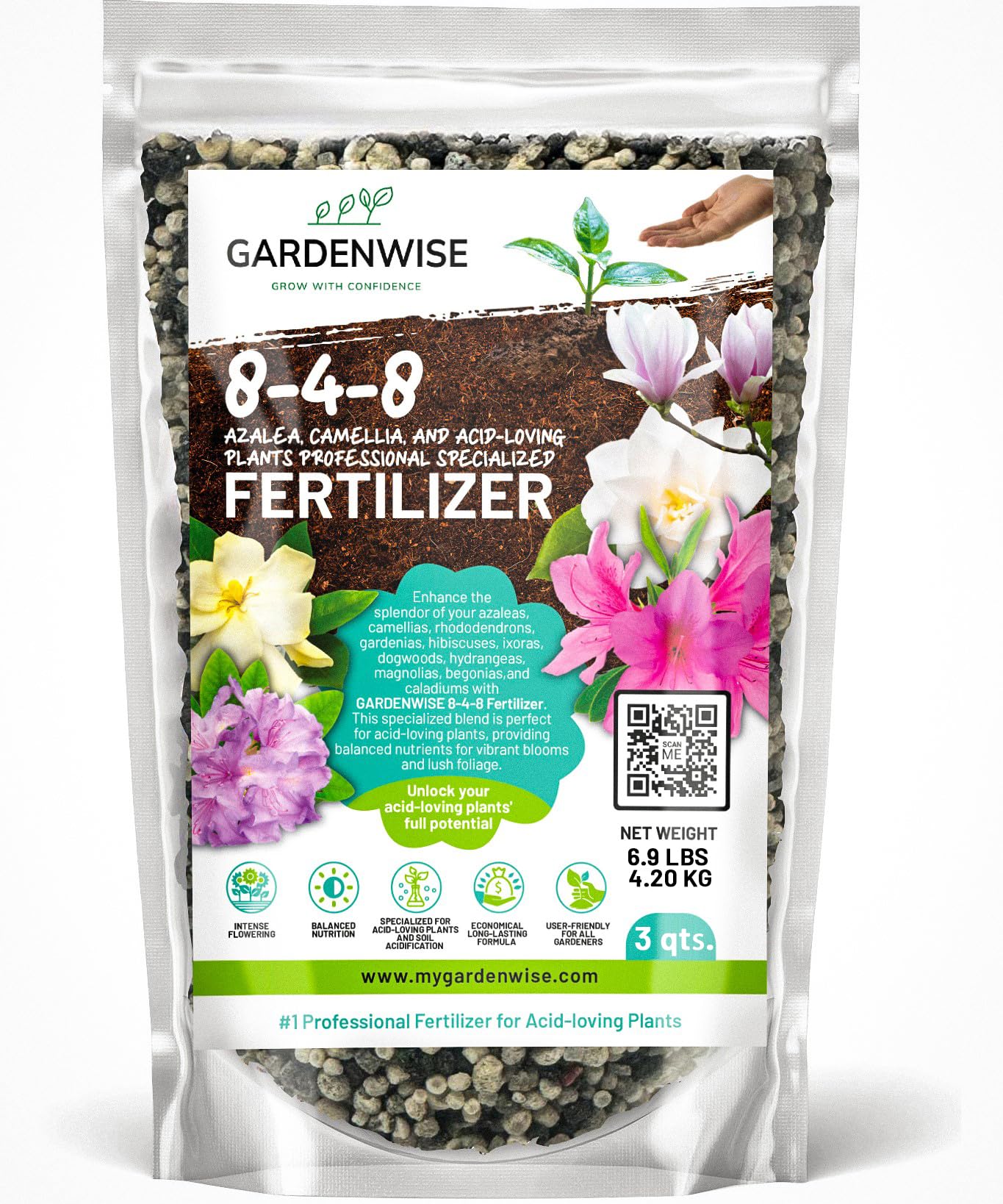 GARDENWISE 8-4-8 Acidic Fertilizer for Azaleas, Camellias (Camelia), Hydrangeas, Blueberries, Gardenias, Magnolia Trees, Evergreens, and Rhododendrons
