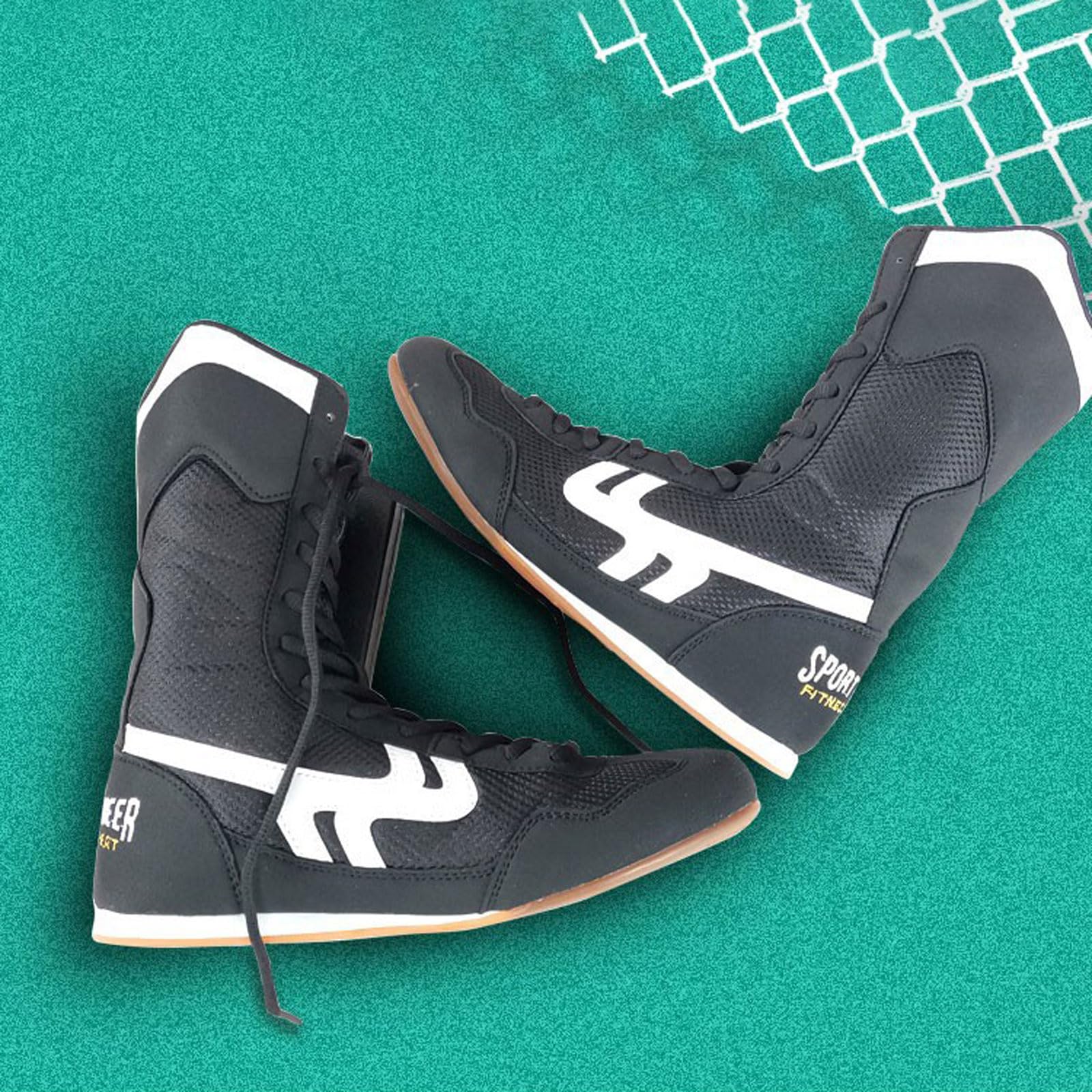Męskie buty bokserskie. Treningowe buty bokserskie. Nastolatki Muay Thai Kickboxing Sparring Bokserki Trenerzy Buty do sztuk walki. | Gumowa podeszwa | Czarne/Czerwone