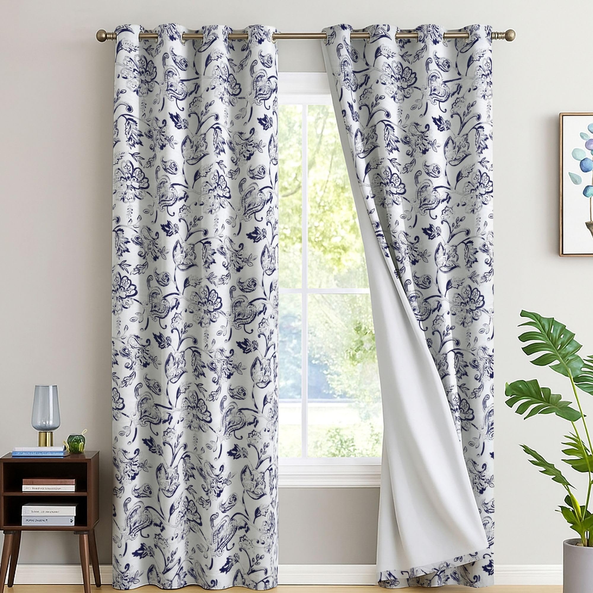 Eversoft Bedding Vintage Floral Floral Blackout Curtains 2 Panels - 46" X 54" - Thermal Insulated & Soundproof Flower Print Eyelet Drapes For Small Windows