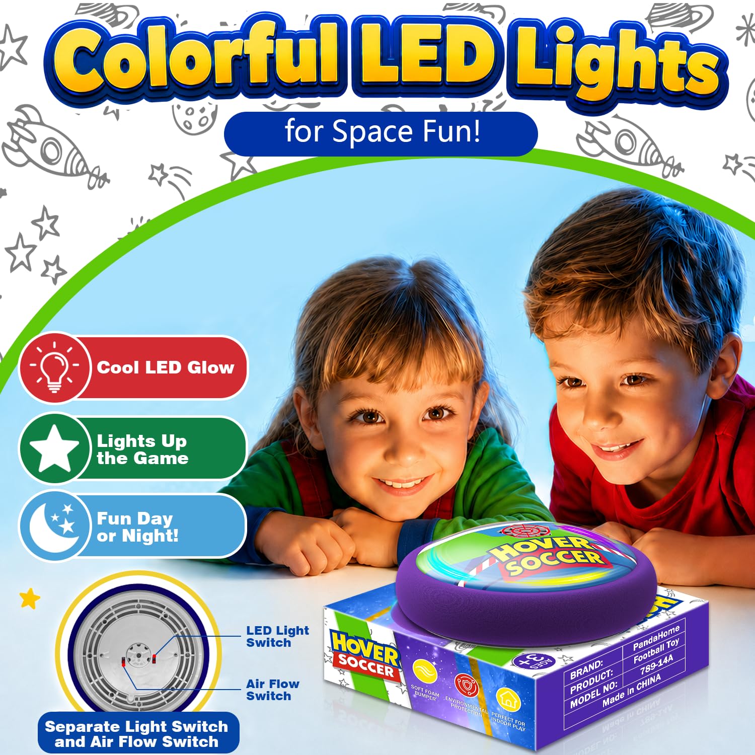 PandaHome Kinder Light Year Spielzeug, Hover Fußball mit LED, Weicher Schaumstoffpuffer, Indoor Air Power Football Spiele, Fussball Geschenke für Jungen Mädchen 3-12 Jahre