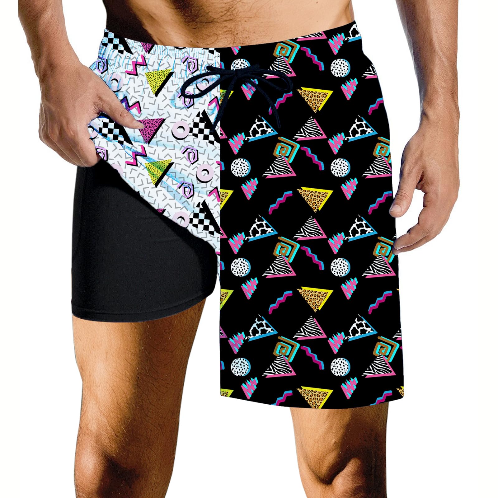 Fodyle Mens Swim Trunks with Compression Liner Quick Dry Zipper Pocket Bathing