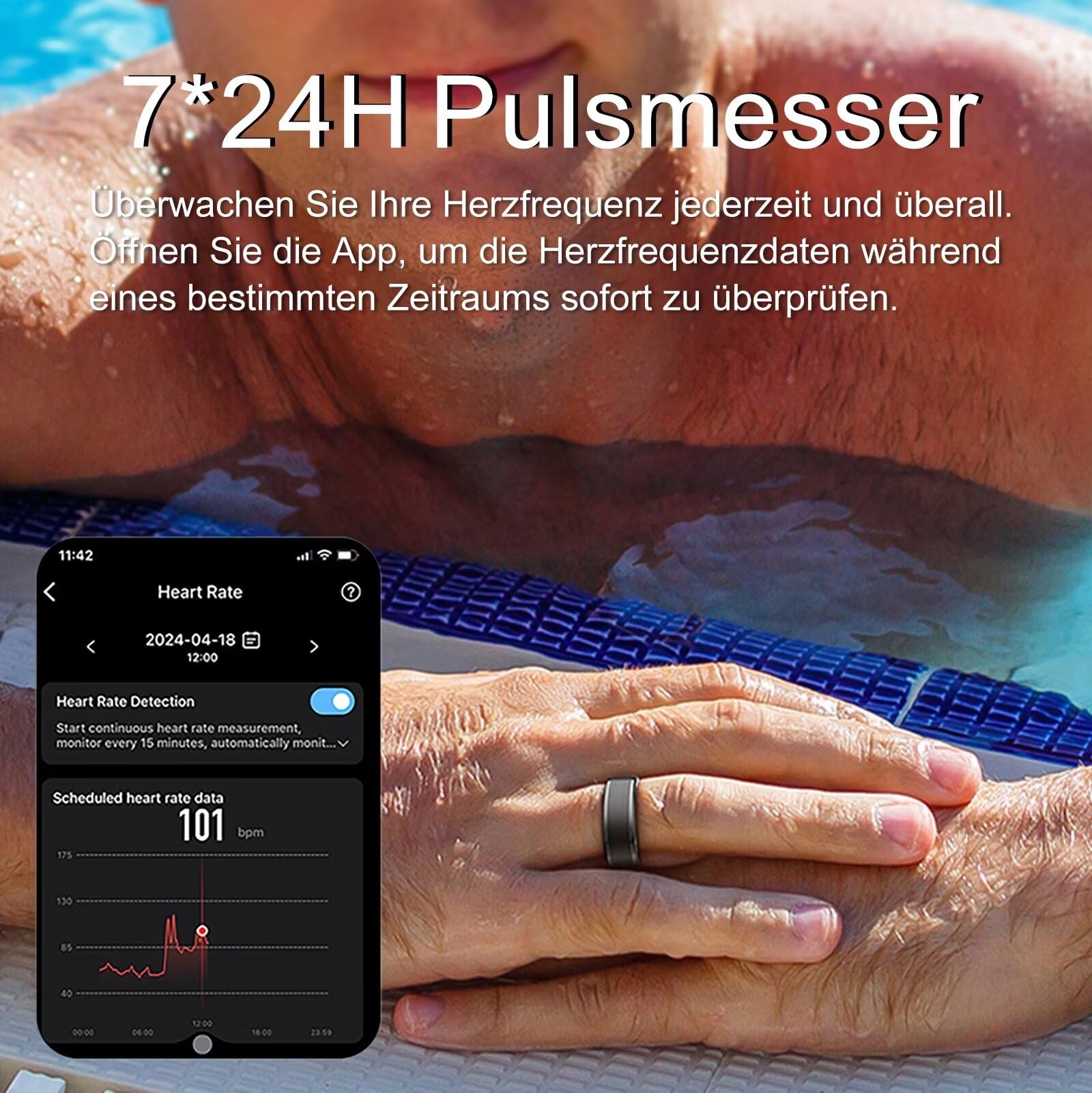 findtime Smart Ring Android Smartringe für Herren Damen IOS Pulsmesser Sport Fitness Tracker Smart Ring Smartring Fitness Ring Schlaftracker Gesundheitsring Schrittzähler Fitnesstracker Gold Schwarz