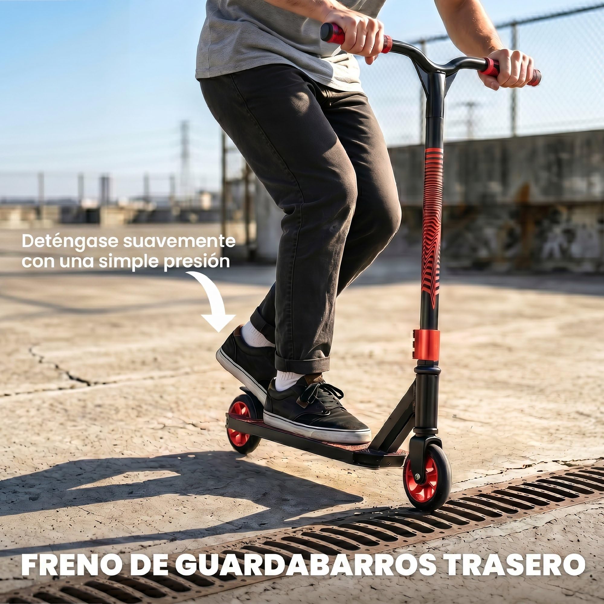 SPORTNOW Scooter Acrobático Freestyle Manillar 360° ABEC-9 Adultos Rojo | Ruedas de PU de 120 mm, Marco de Aluminio Acero, Antideslizante, Adolescentes, Skatepark