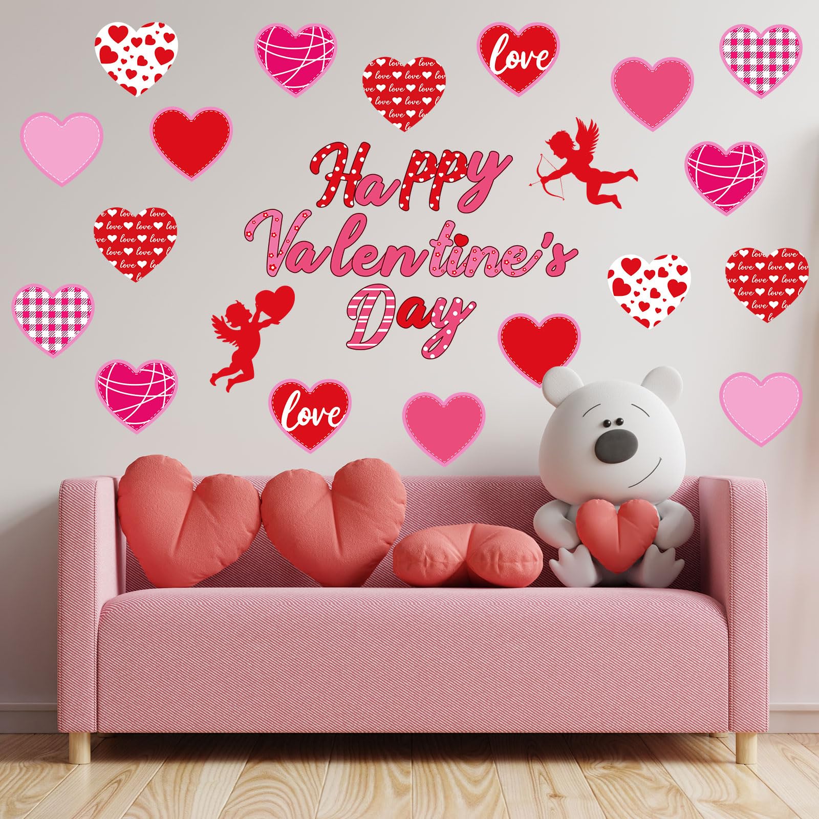 45 Stück Valentinstag Papierausschnitte – Herzform, Rot/rosa/lila Glitzer, Mit Klebepunkten | Für DIY, Schule, Party