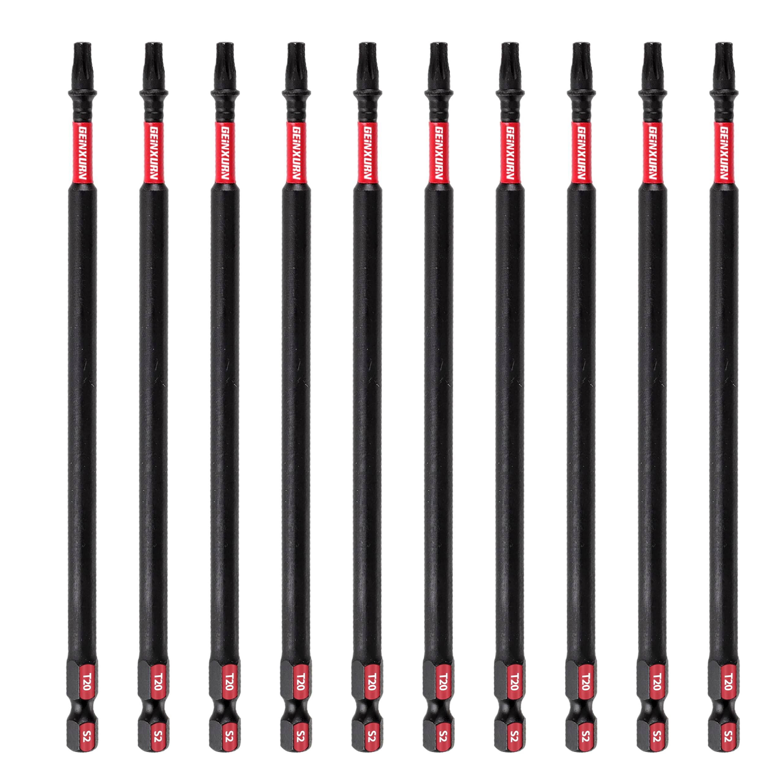 GEINXURN Impact Tough #20 Torx 6 pulgadas. Puntas de destornillador de inserción, paquete de 10 brocas magnéticas T20, juego de puntas de destornillador T20 de aleación de acero S2 a granel