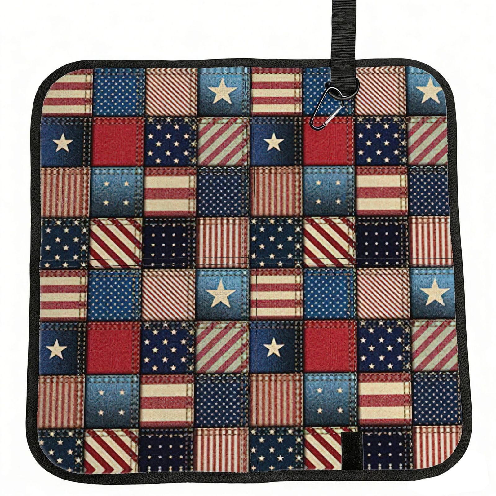 SDEGTHO American Flag Patchwork Printed Foldable Seat Pad with Closure, Lightweight Cushion for Airplane Travel Camping