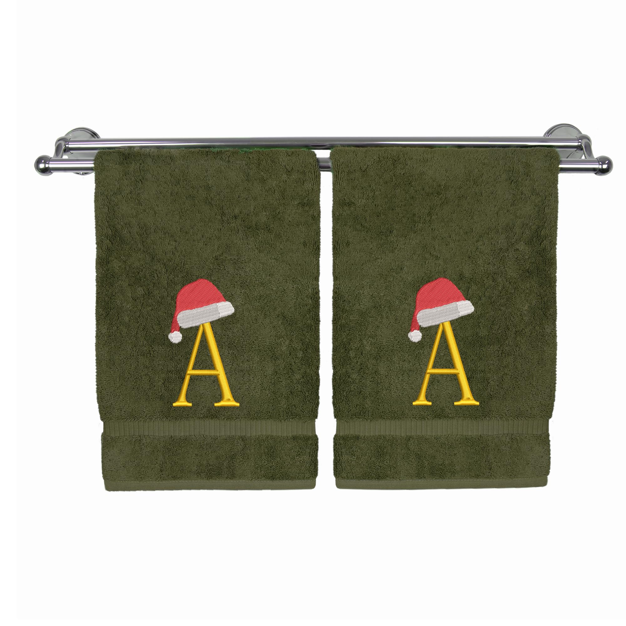Set of 2 Luxurious Christmas Hand Towels – Soft, Absorbent 100% Turkish Cotton with Embroidered 'A' Initial – Festive Holiday Decor for Bathroom &