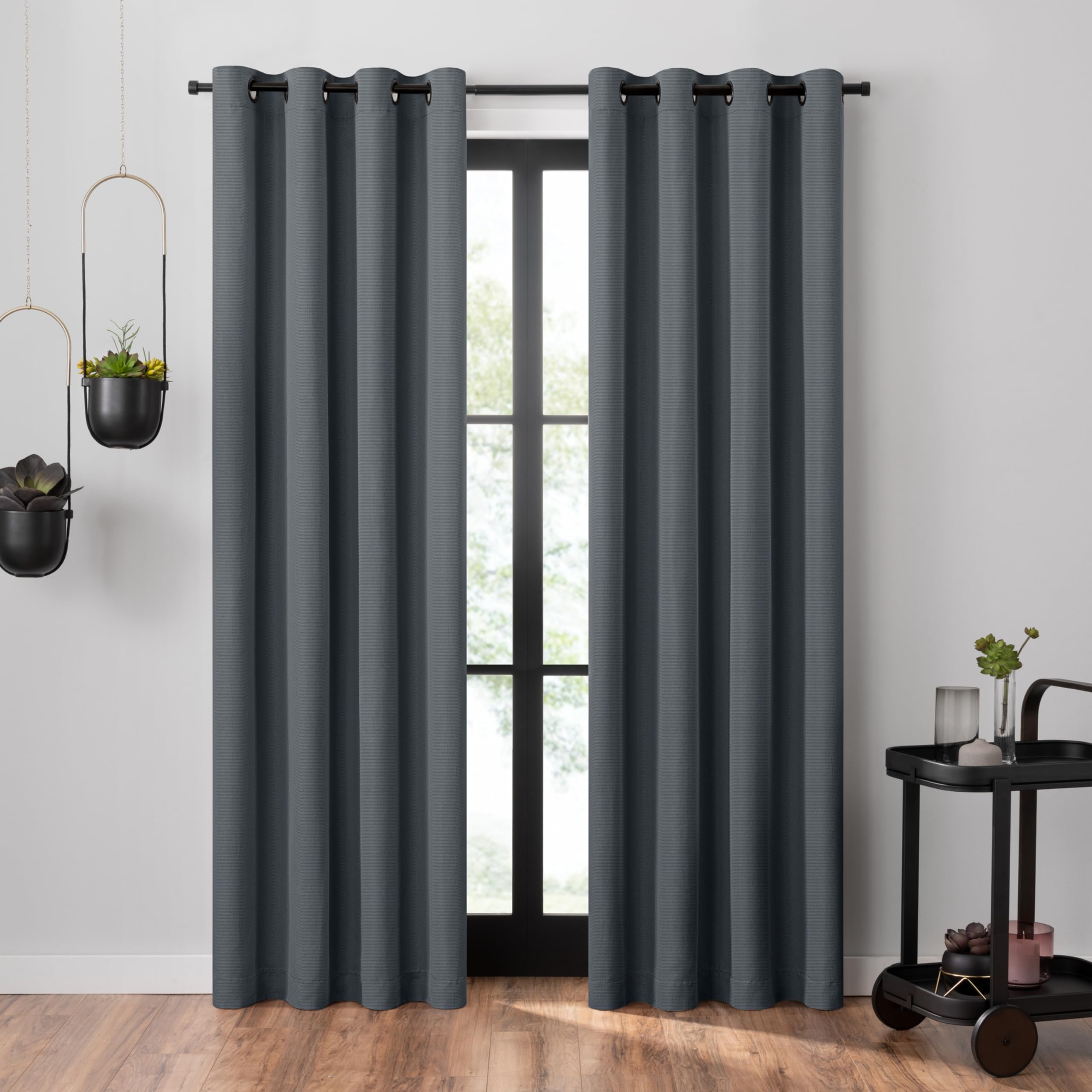 Umbra Ottoman Textured Solid 100% Blackout Grommet 63 in Long x 50 in Wide Window Curtain Panel, Slate