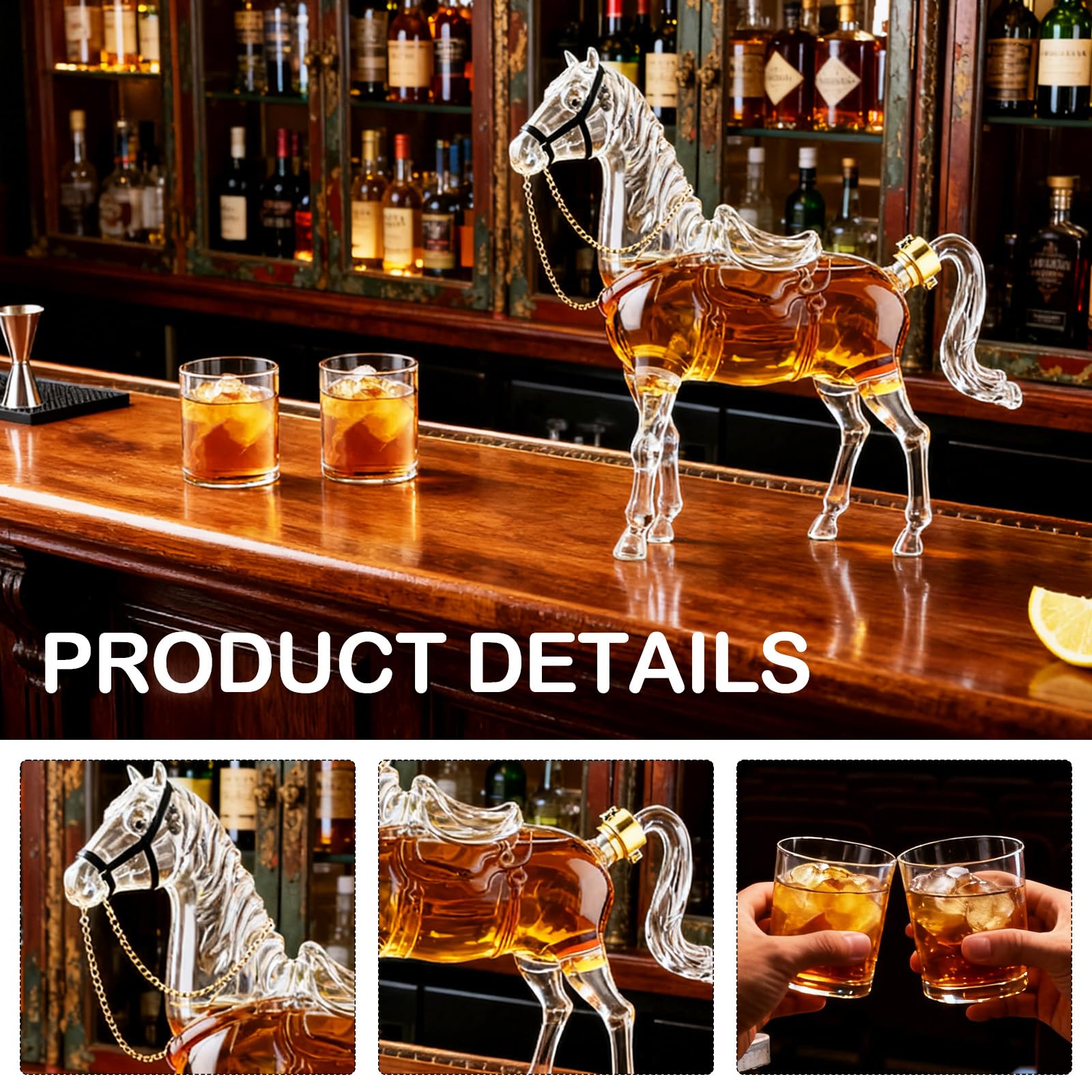 Decantador De Whisky, Set De Regalo De Whisky Para Hombres Decantadors De Whiskies Con Forma De Caballo Y 2 Vasos De Licor Set De Regalo Original Para Hombres Papá Esposo Novio