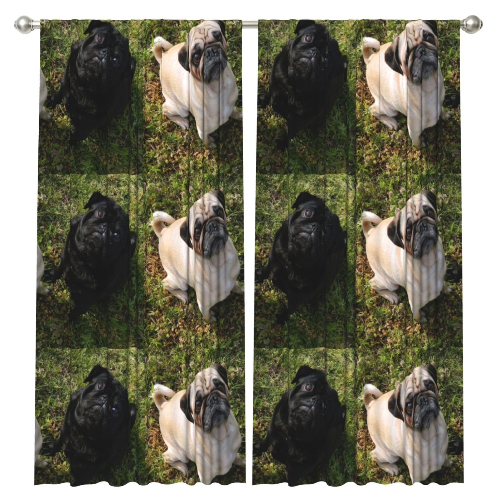 InOmak Black And White Pug Dog, 2 Panels Window Curtains 52 x 84 Inch Blackout Curtains for Living Room Bedroom