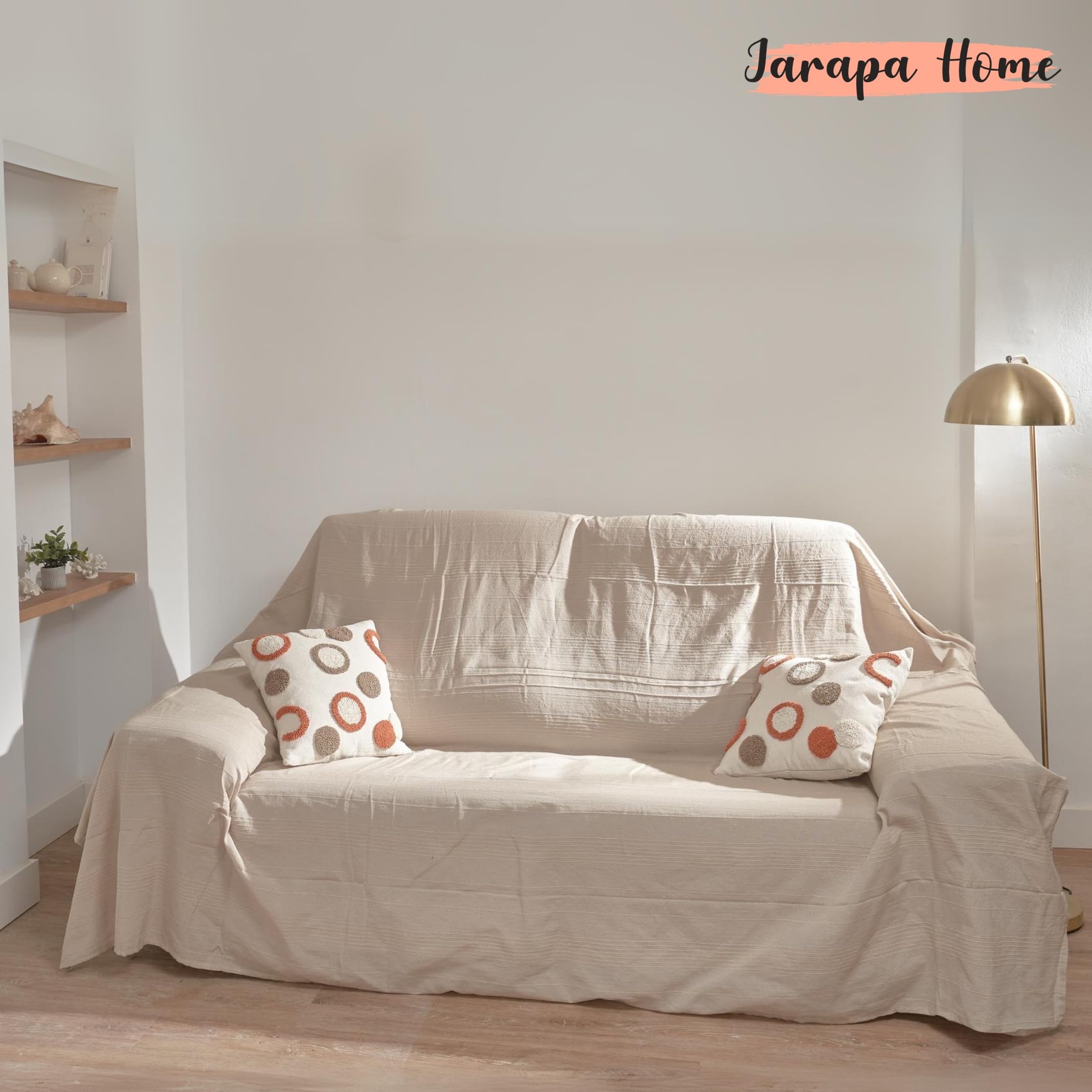 Jarapa Home Made with love Copriletto estivo e copriletto multiuso per divani, copriletti bianchi. Plaid multiuso, copridivano, tessuto resistente e di qualità, prodotto in Spagna (Beige, 230x280 cm)