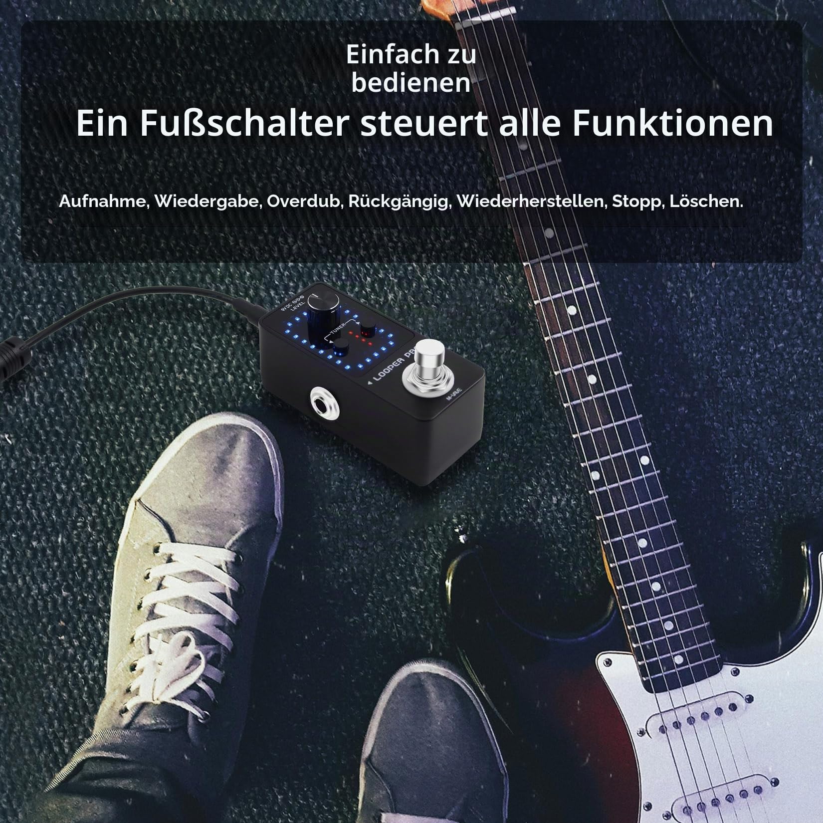 M-VAVE Loop Pedal Pro - 40 Minuten Looping Time 9 Loops Professional Guitar Looper Pedal mit Tuner für E-Gitarre One-Step Looping Unlimited Overdubs Undo Redo