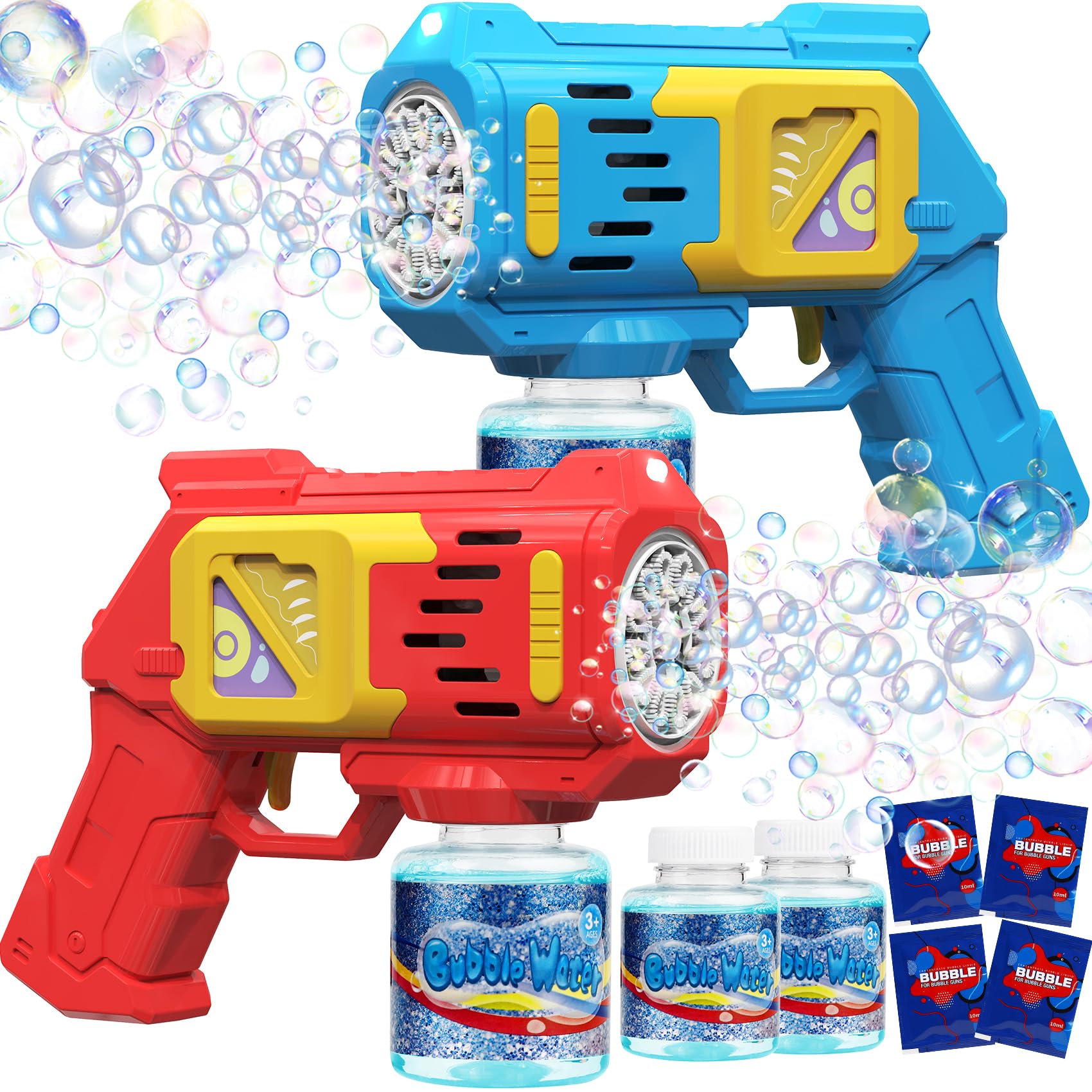 Bubble Gun Machine for Kids 2-Pack - Automatic Bubble Machine for Toddlers with LED Lights &Rich Bubbles,12 Hole No Dip Handheld Bubble Gun Blasters - Cool Summer Outdoor Toys and Birthday Gifts
