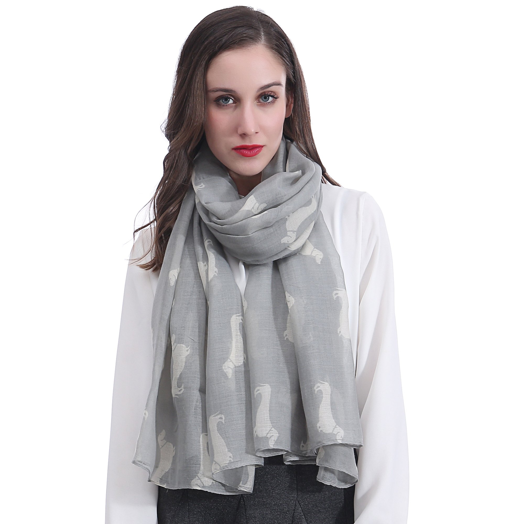 Lina & Lily Dachshund Sausage Dog Print Women's Scarf Shawl Wrap Oversize (Light Grey)(Size: One Size)