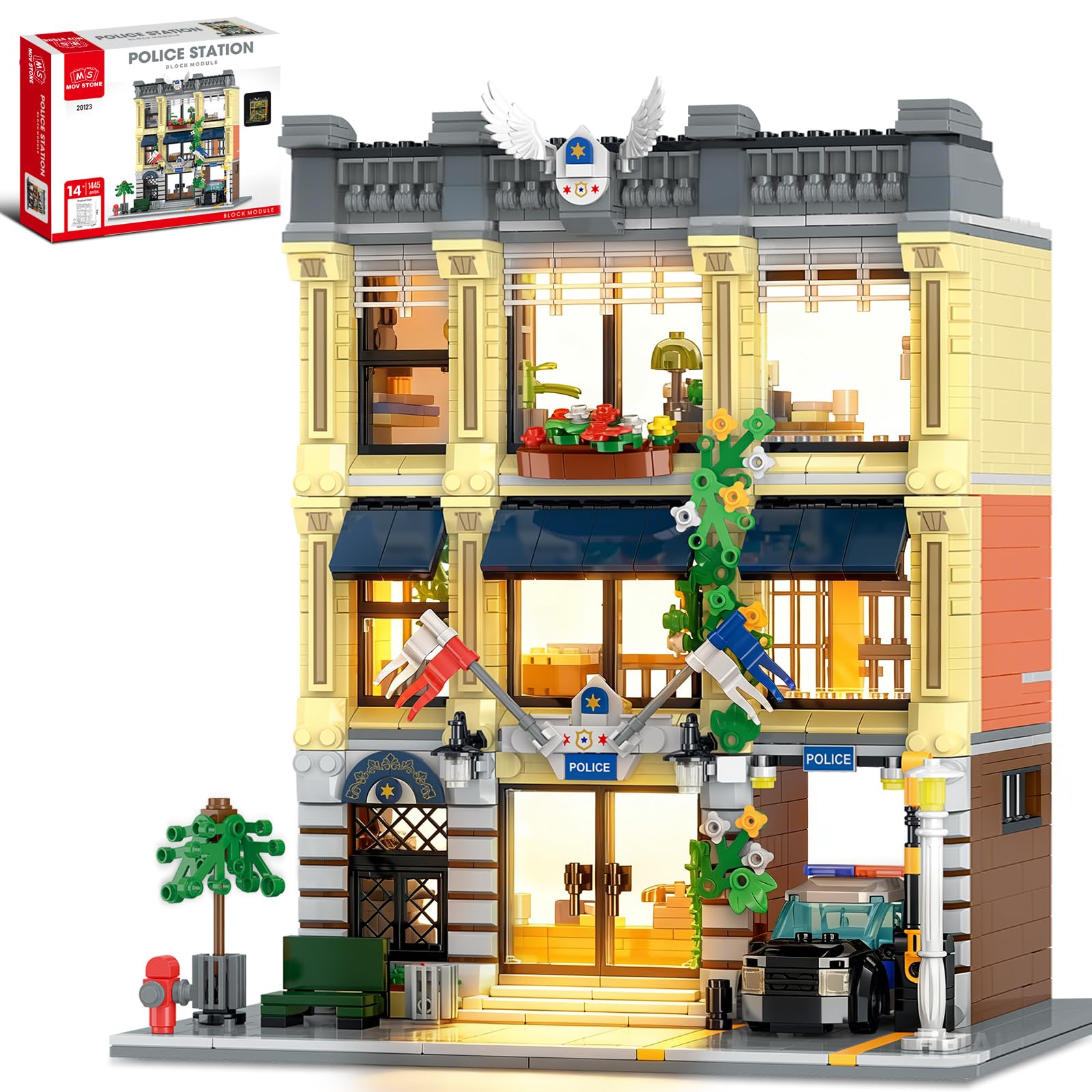 City Police Station Building Set, Compatible with Lego, 1445pcs