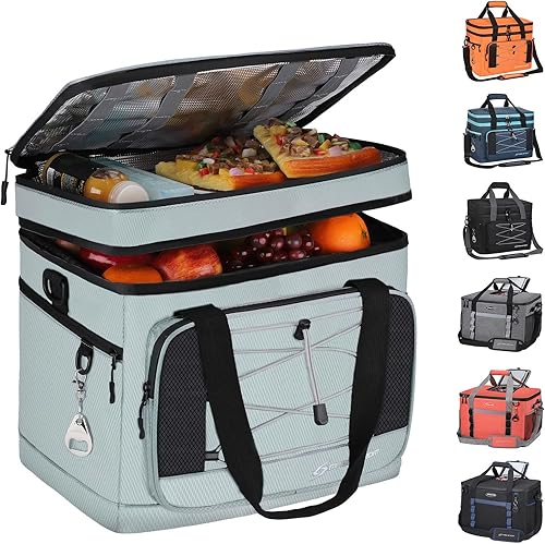 Miniatura 14 de Maelstrom Portable Collapsible Soft Cooler Bag – 24/30/60 Cans Double-Deck Leakproof Ice Chest for Beach, Camping & Grocery Gris,Negro,Gris