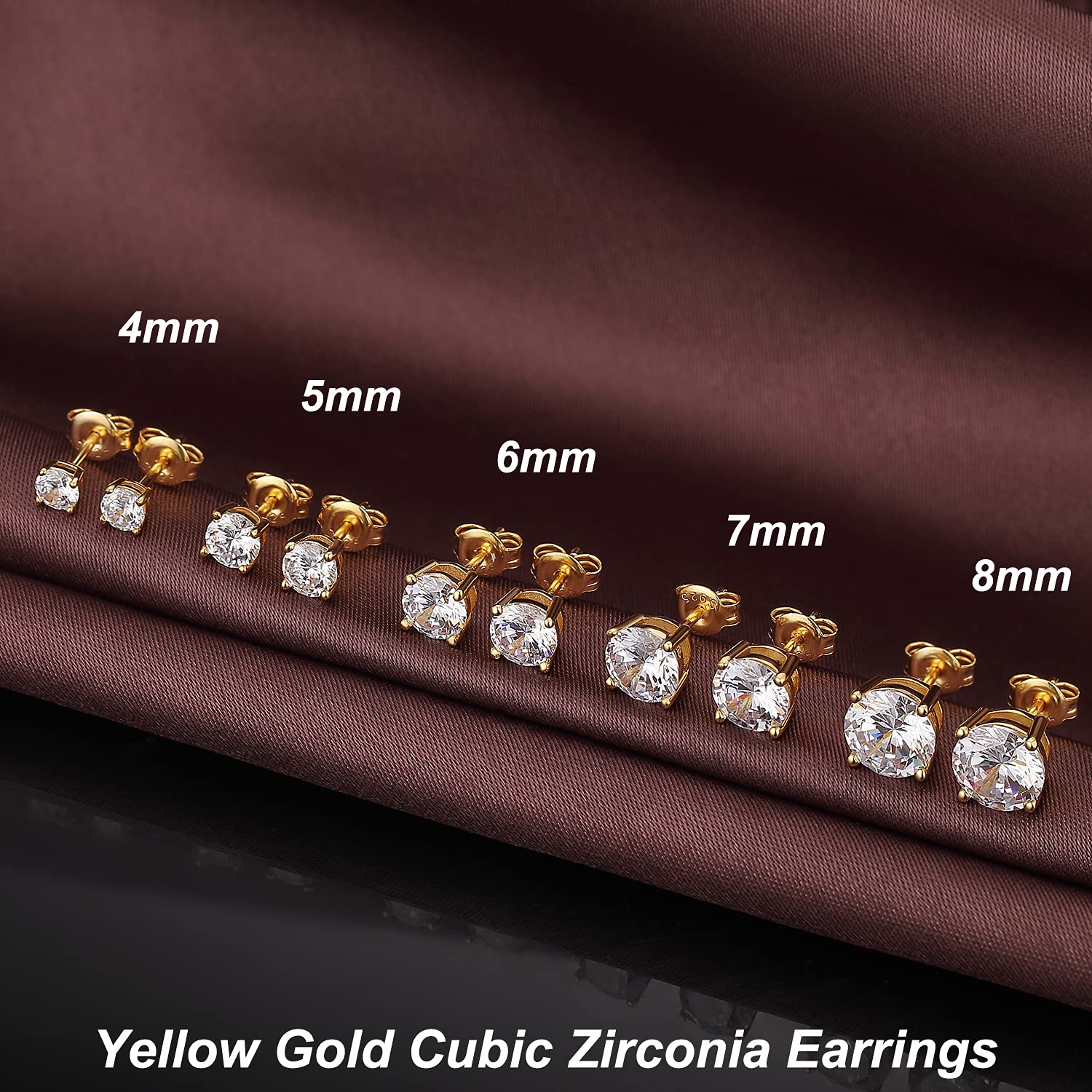 Miaofu Orecchini 18k Oro Bianco Placcata Orecchini 925 Argento Sterlina Zirconi Simulato Diamante Brillanti per Donna Uomo 4-8mm I Orecchini Zirconi Cubica Swarovski Dimensioni 3mm-8mm