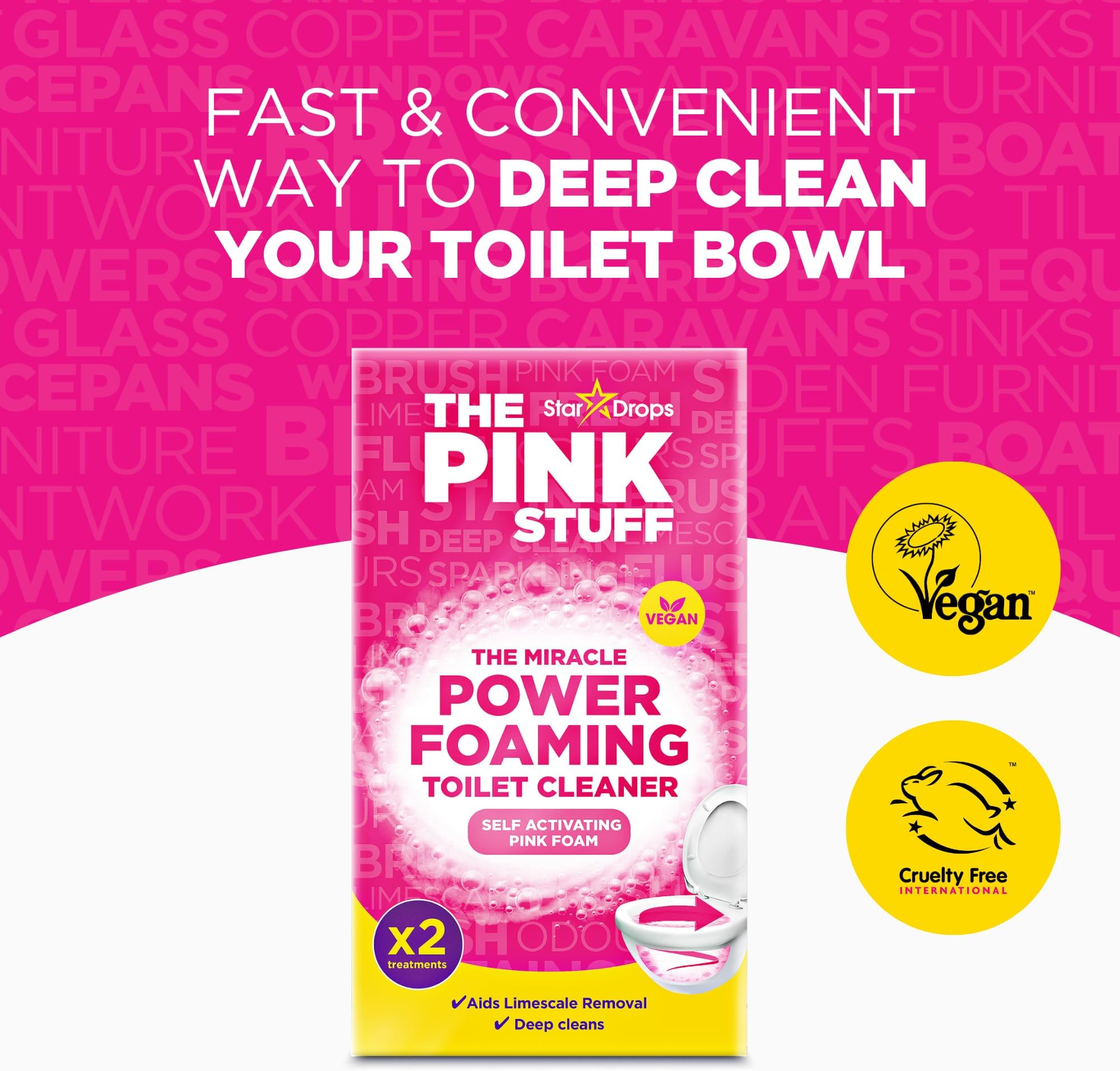 Stardrops - The Pink Stuff - The Miracle Power Foaming Toilet Cleaner - 2 Treatments - Self Activating Pink Foam Pack of 1 (7 Ounce)