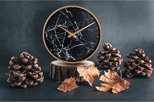Miniatura 4 de Bernhard Products Reloj de pared moderno de 13 pulgadas, silencioso, silencioso, sin tictac, decorativo, elegante, aspecto de mármol negro y marco
