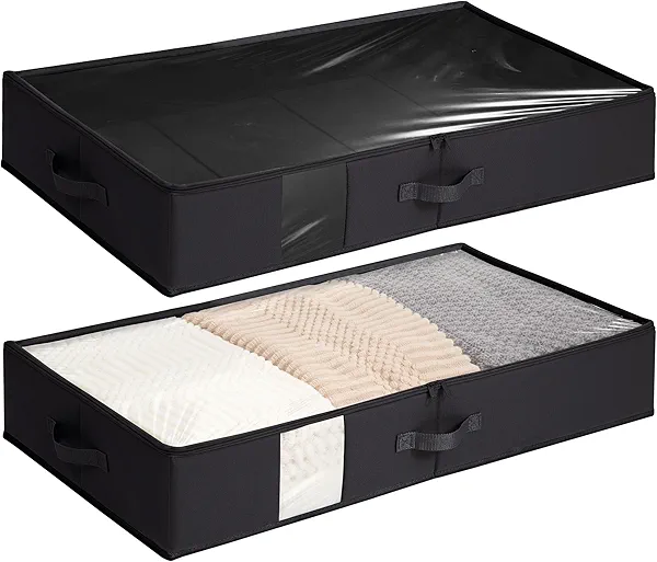 STORAGEIDEAS Under Bed Storage Bins, Underbed Storage Containers, Clear Bins Under Bed, Closet Organizers, Foldable Sturdy Underbed Storage Box For Clothing, Blankets, Towels, Quilts, Black, 2 Pack
