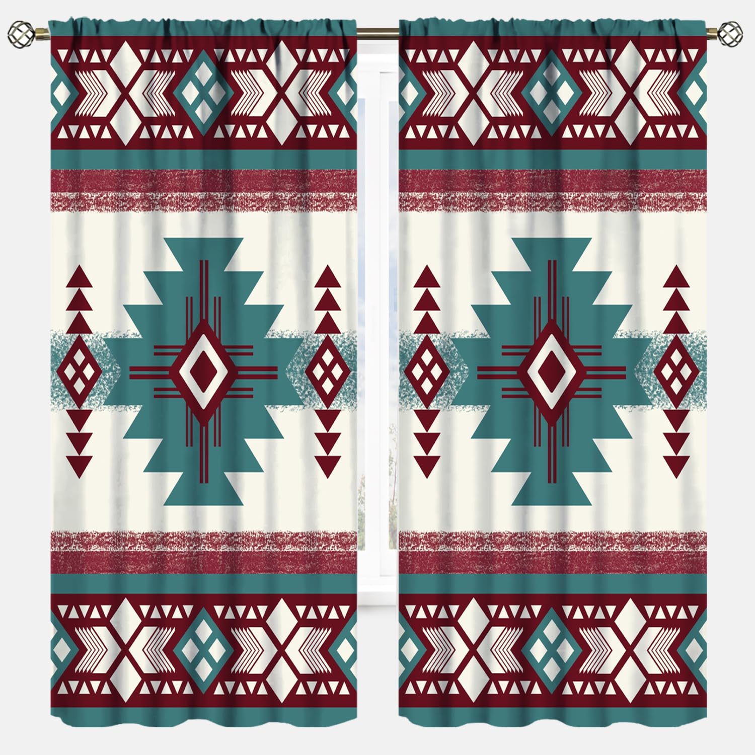 TYVGICZ Tribal Geometric Pattern Window Curtains, Southwestern Aztec Abstract Treatments for Living Room Bedroom Decor, Rustic Western Native American Drapes 2 Panel Sets,42x45 Inch
