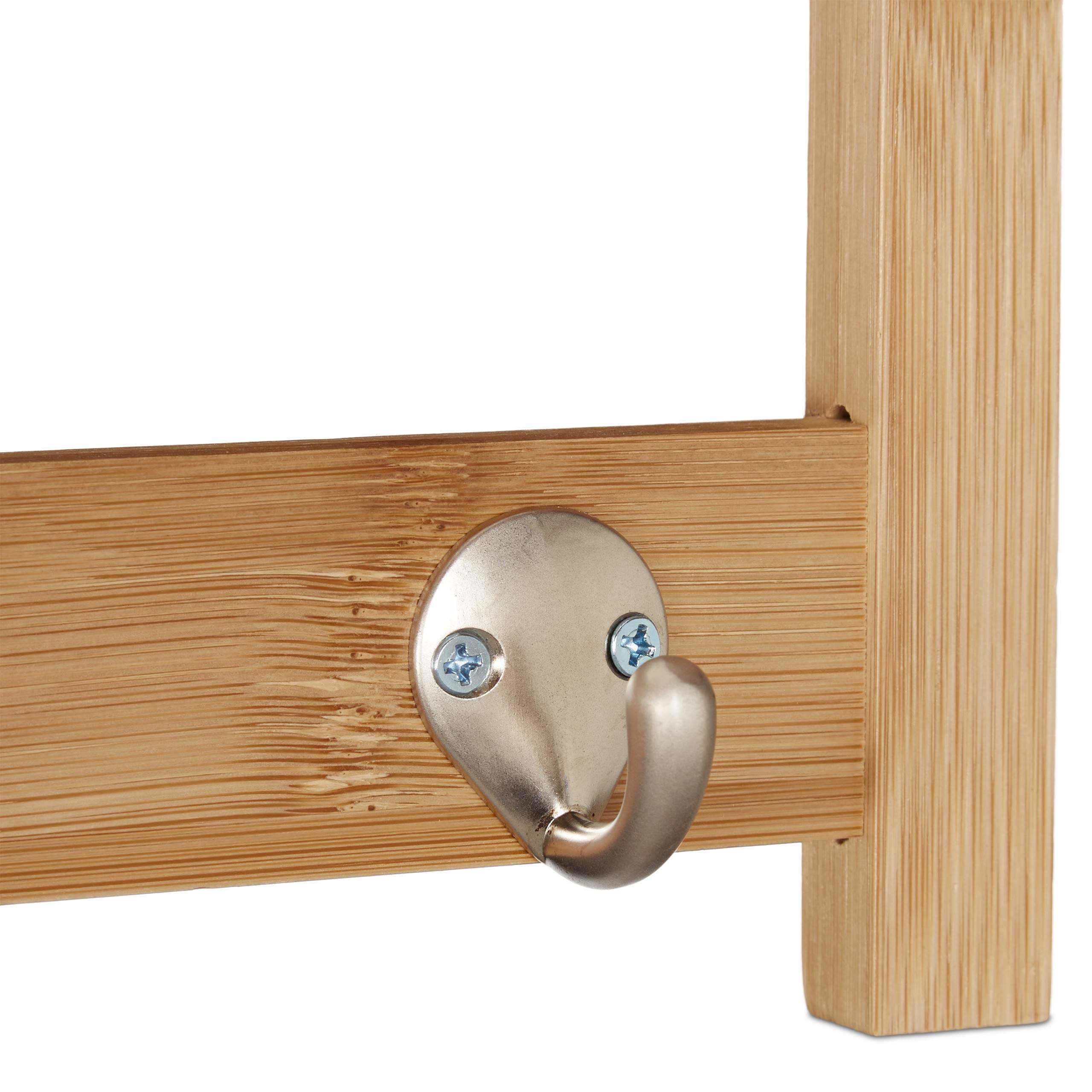 Relaxdays Perchero de Pared con Estante, 6 Ganchos, Baño y Pasillo, Estrecho, Bambú, 18 x 75 x 16 cm, Toallero, Natural