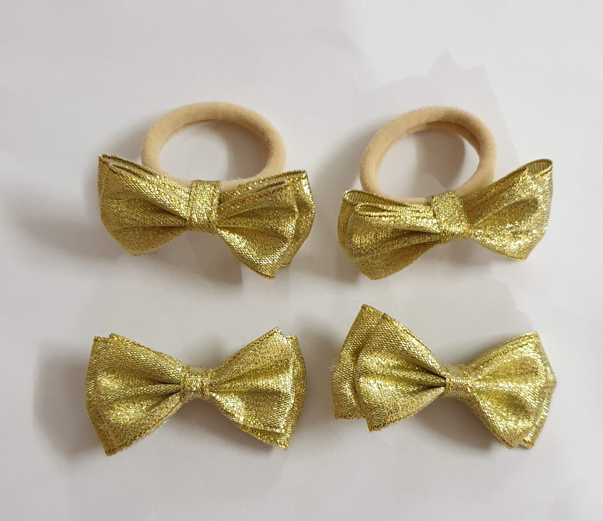 Belleza Crafting with Creativity Hair Accessories Set-5/ Bow Hairband with Bow Hairclip and Bow Ponytail Band/Combo Set for Girls Pattern1 (Golden SHDD1) 1
