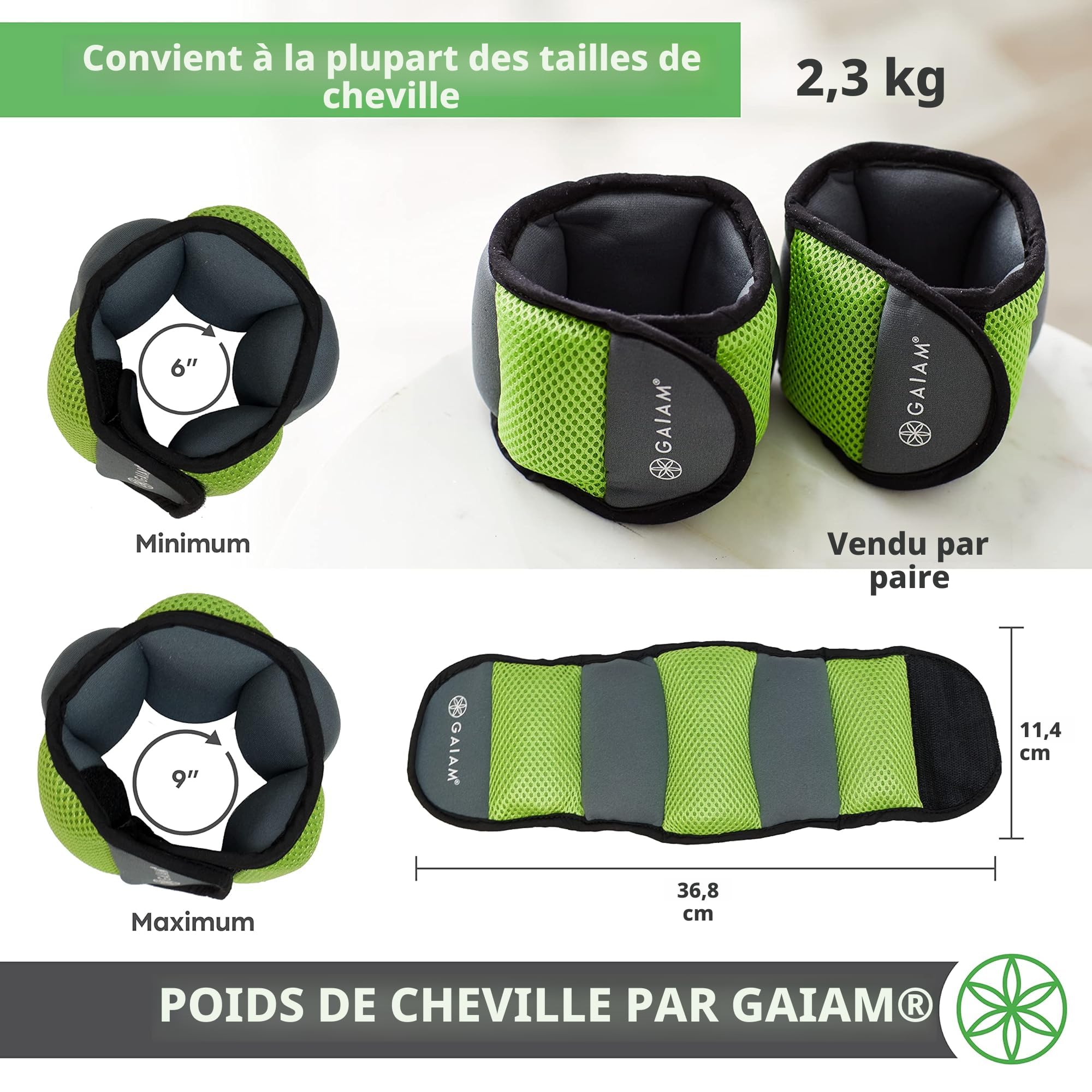 Lot De 2 Poids Poignets/chevilles GAIAM 2 Lb (1 Lb Chaque) - Bleu, Neuf