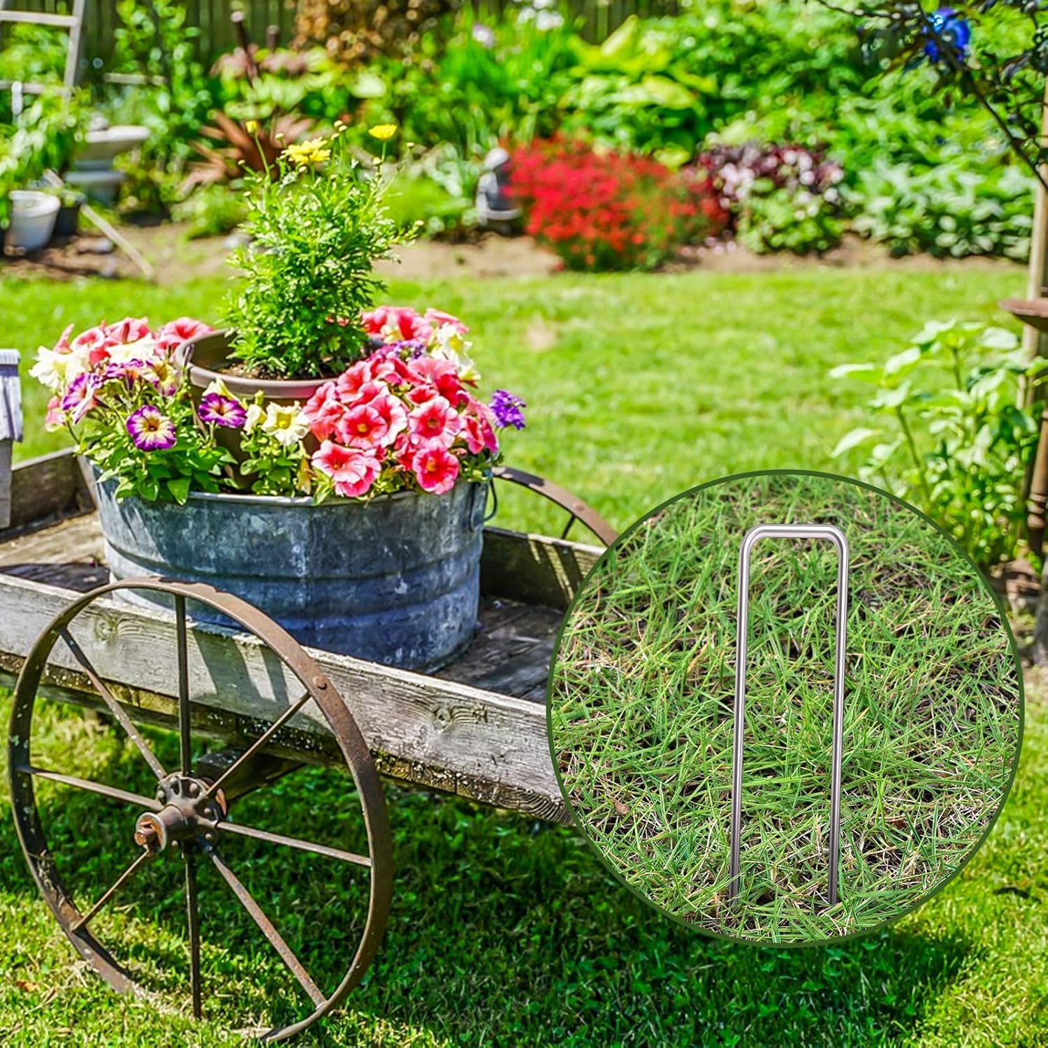 MySit 12" Garden Stakes Pins Landscape Staples 11Ga Tent Stakes 100 Pack, Heavy Duty Galvanized Steel Metal Yard Stakes Ground Lawn Staples Fence Anchors for Weed Barrier Fabric