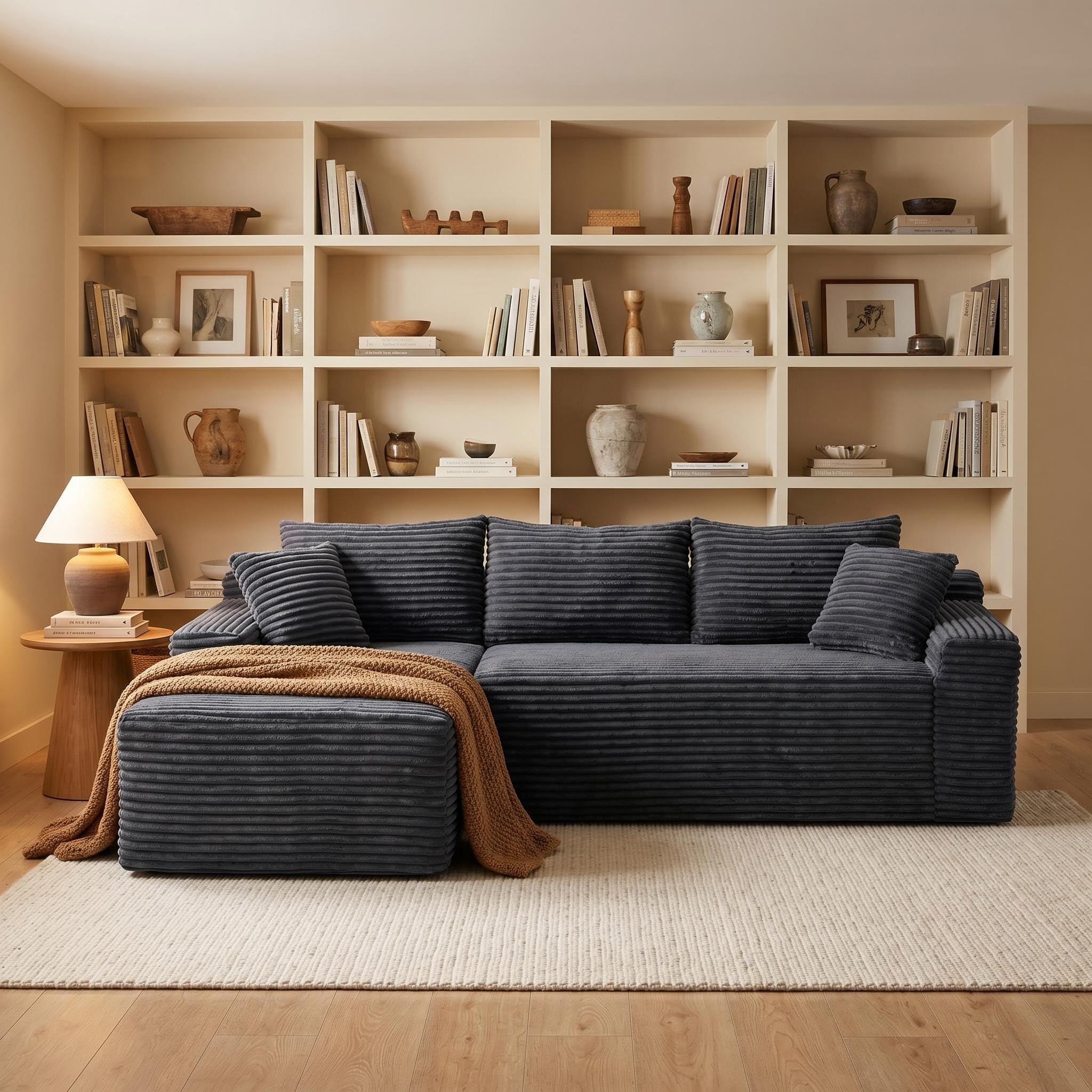 View 1 of ***TRUCK/TRAILER PICKUP ONLY***
95" L-Shaped Cloud Sectional Couch, Left Facing Modular Compressed Boneless Sectional Sofa with Chaise Lounge, Plush Corduroy Boneless Corner Sofa for Living Room