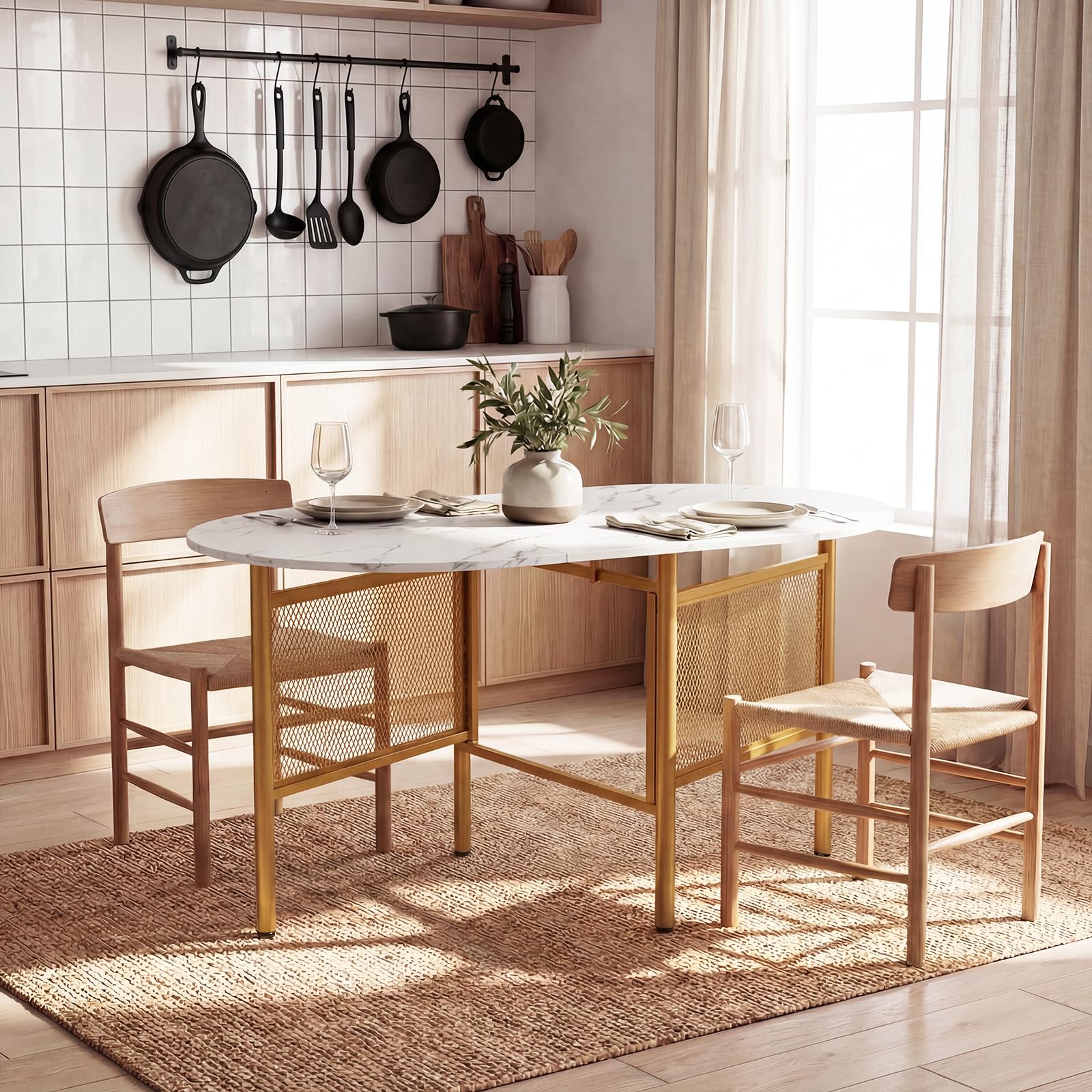 COSTWAY Tavolo da Pranzo Pieghevole per 6-8 Persone, Tavolo Consolle Estensibile Salvaspazio con Ali Ribaltabili con Ganbe in Metallo per Cucina e Soggiorno, 150 x 80 x 76 cm (Bianco)