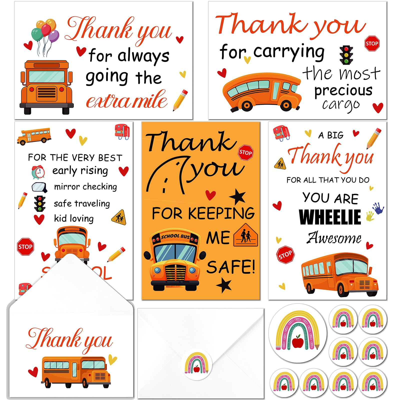 Amazon.com : Jetec 100 Set Bus Driver Thank You Cards School Bus Driver ...
