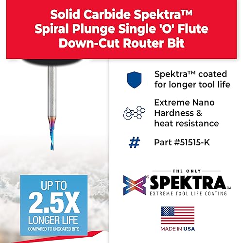 Miniatura 2 de Amana Tool - 51515-K Carburo Sólido CNC Spektra Extreme Tool Life Coated Spiral 'O' Flauta
