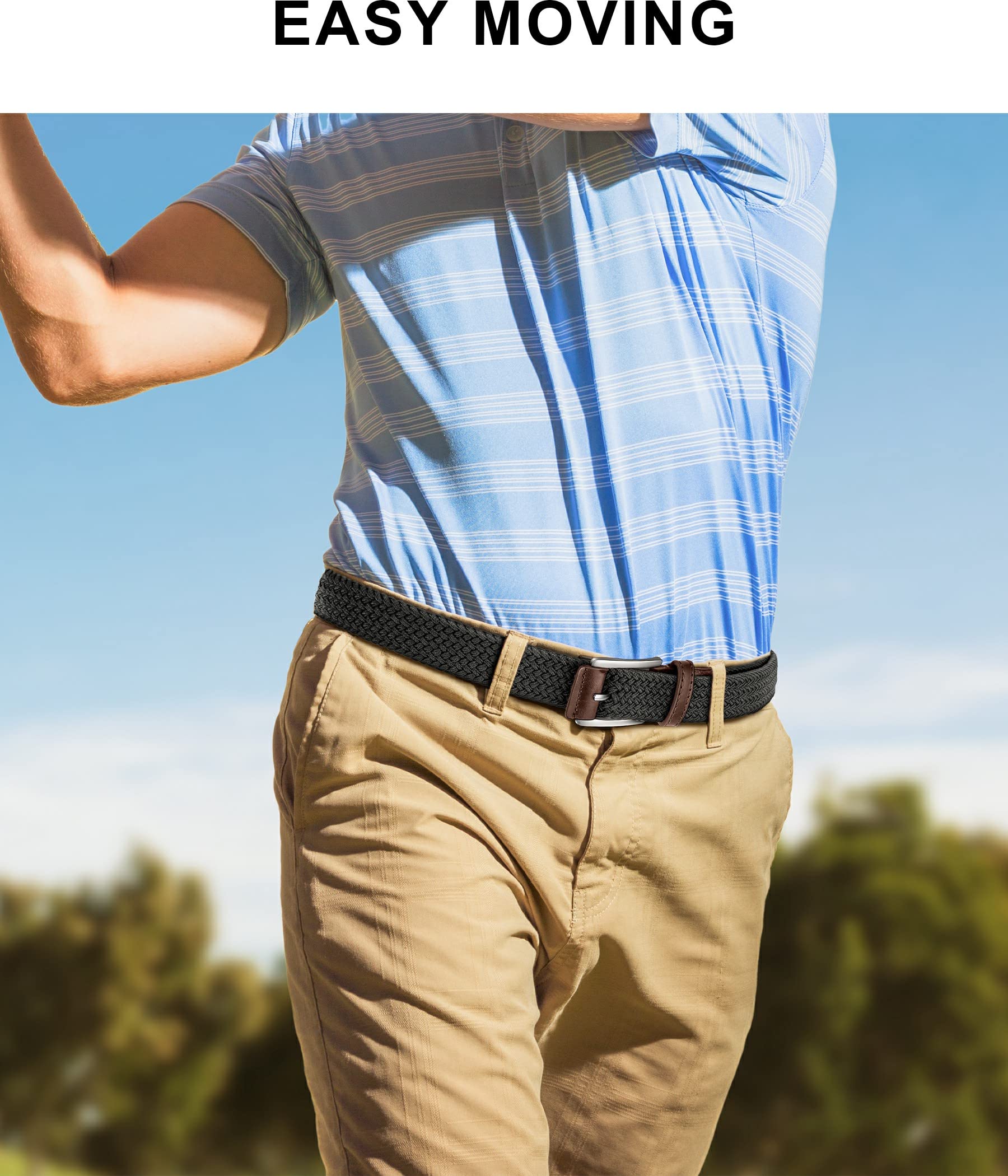 BULLIANT Cintura Uomo 2 Pezzi, Cinture Elastica Intrecciata con Fibbia in Lega di Zinco 35mm