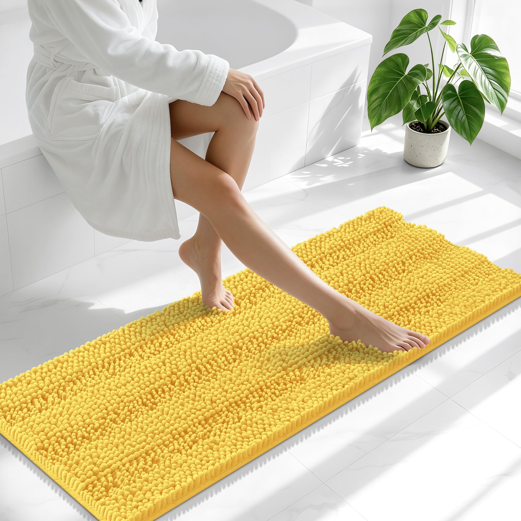 Smiry Thick Chenille Bathroom Runner Rugs 47x17, Absorbent Bath Mat, Yellow