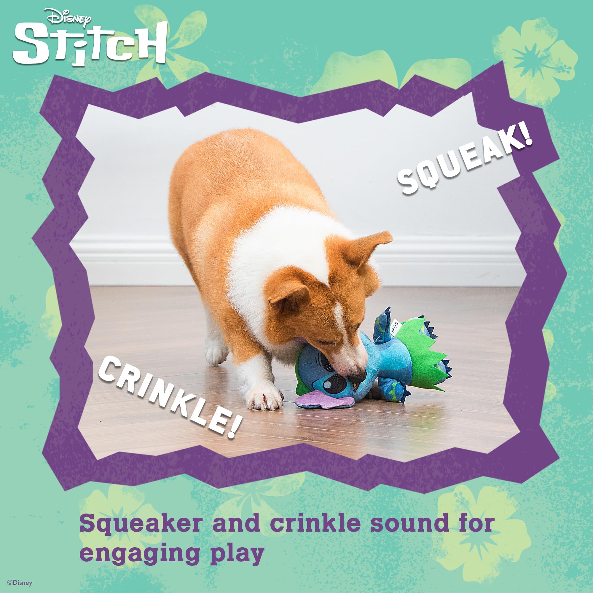 Disney for Pets Lilo and Stitch Bow Wow Luau Plüsch Hundespielzeug - Quietsch- & Knistergeräusch - Niedliches Hundespielzeug für Disney-Fans, 22,9 cm