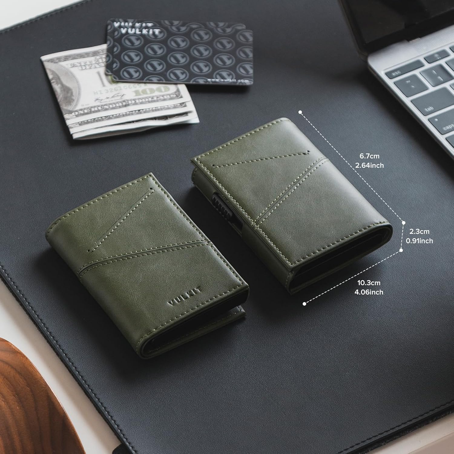VULKIT Trifold Pop Up Men Wallet Leather RFID Blocking Credit Card Holder Metal Card Case, Hold 10 Cards and Bills, Green, Minimalist - Image 7