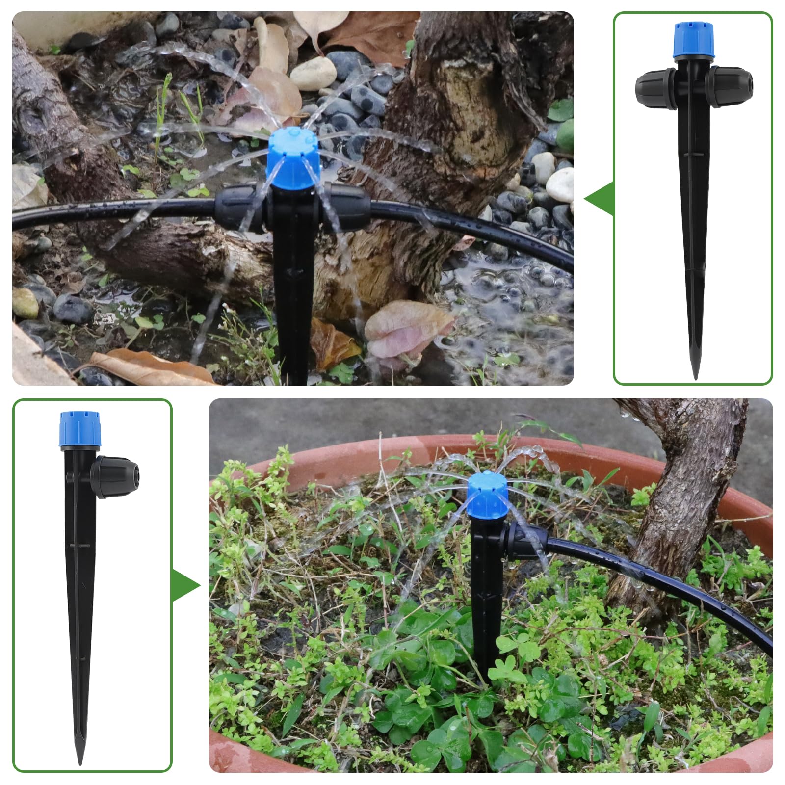 Kalolary Lot de 35 émetteurs d'irrigation goutte à goutte, 2 formes, pièces de pulvérisateur d'irrigation goutte à goutte verrouillées pour tube de 6,35 mm, réglable à 360 degrés, 8 trous avec verrou