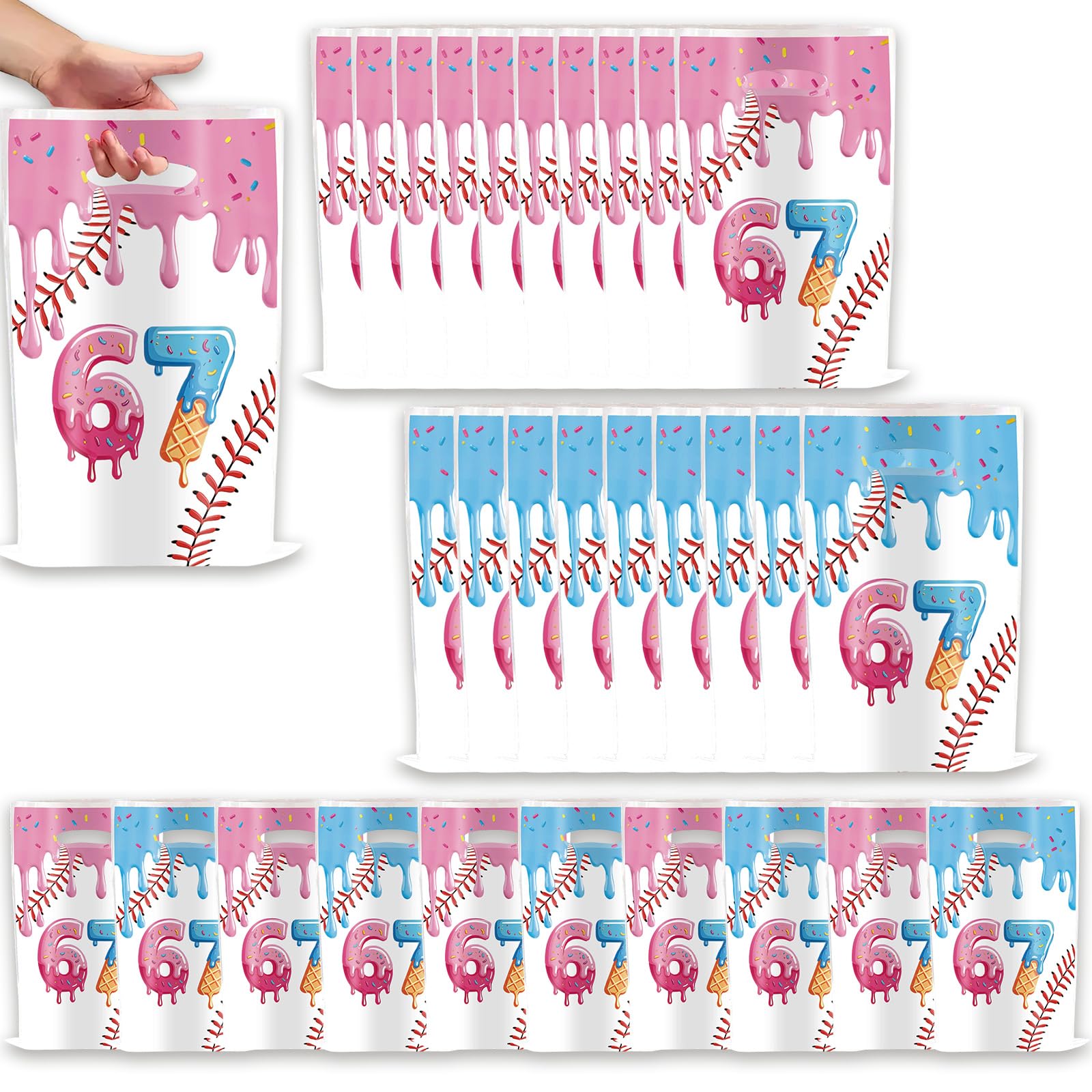 30Pcs Pink 67 Theme Party Bags for Girls, Sturdy & Thick Party Bag Sweets Favours for Birthdays, Fan Meetings & School Events, Large Capacity Gift Bags for Candies, Toys & Stationery
