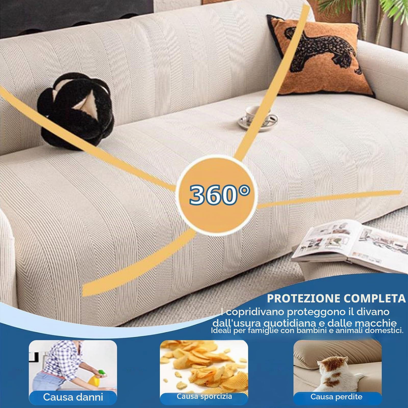 Copridivano Impermeabile 1/2/3/4/5 Posti Con Braccioli,Copridivani Elasticizzato Antiscivolo,Universale Copri Divano AntiGraffio Gatto,Sofa Cover Antimacchia Lavabile(Beige C,305cm-360cm)