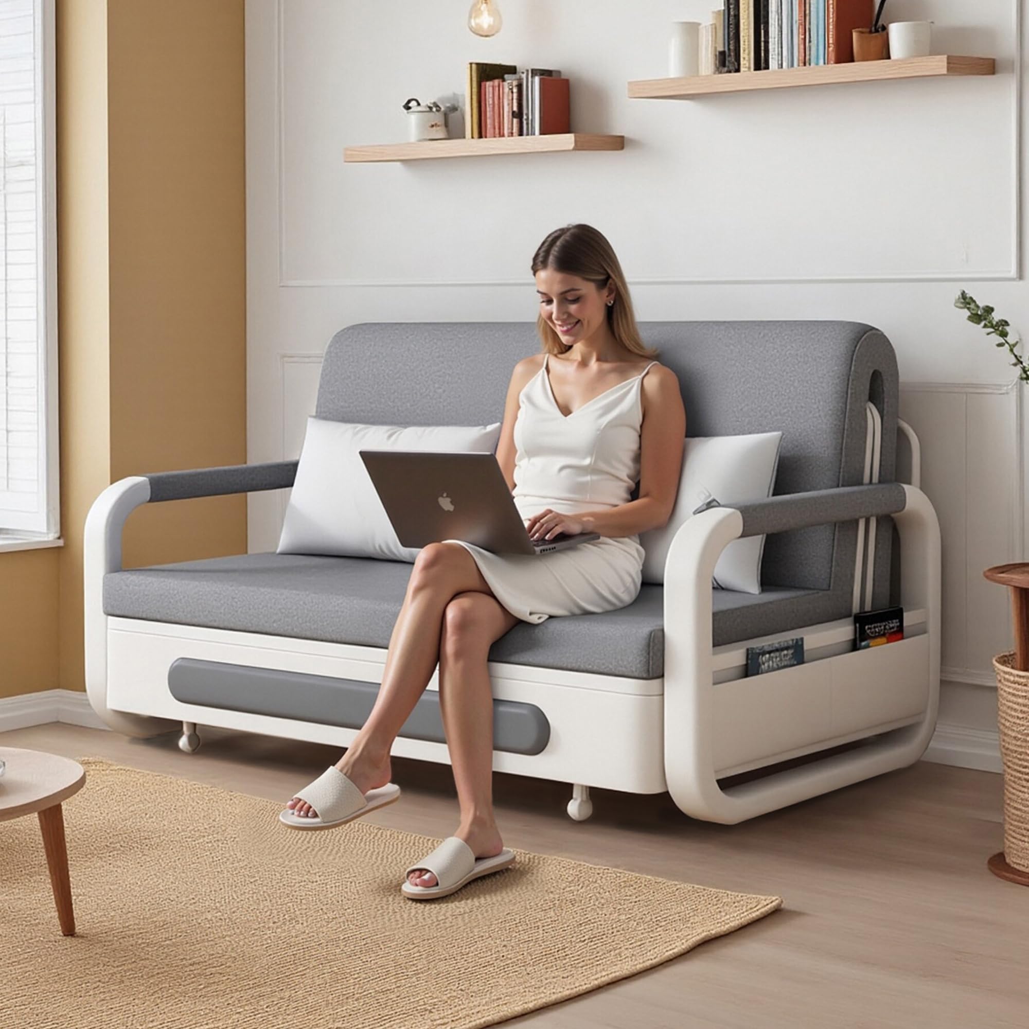 gaoyangjiaju Full Size Pull-Out Sofa Daybed with Trundle, Versatile Futon Couch with Sleeping Function,Metal armrest and Storage Space, for Small