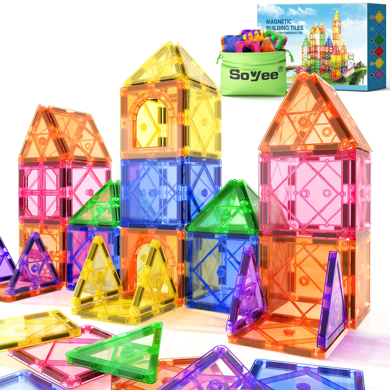 Soyee Magnetic Tiles Toddler Toys Magnetic Building Blocks for Kids Ages 3-12 STEM Educational Toys for Girls & Boys Sensory Play for Preschool Learning Birthday Chritmas Gifts Stocking Stuffers