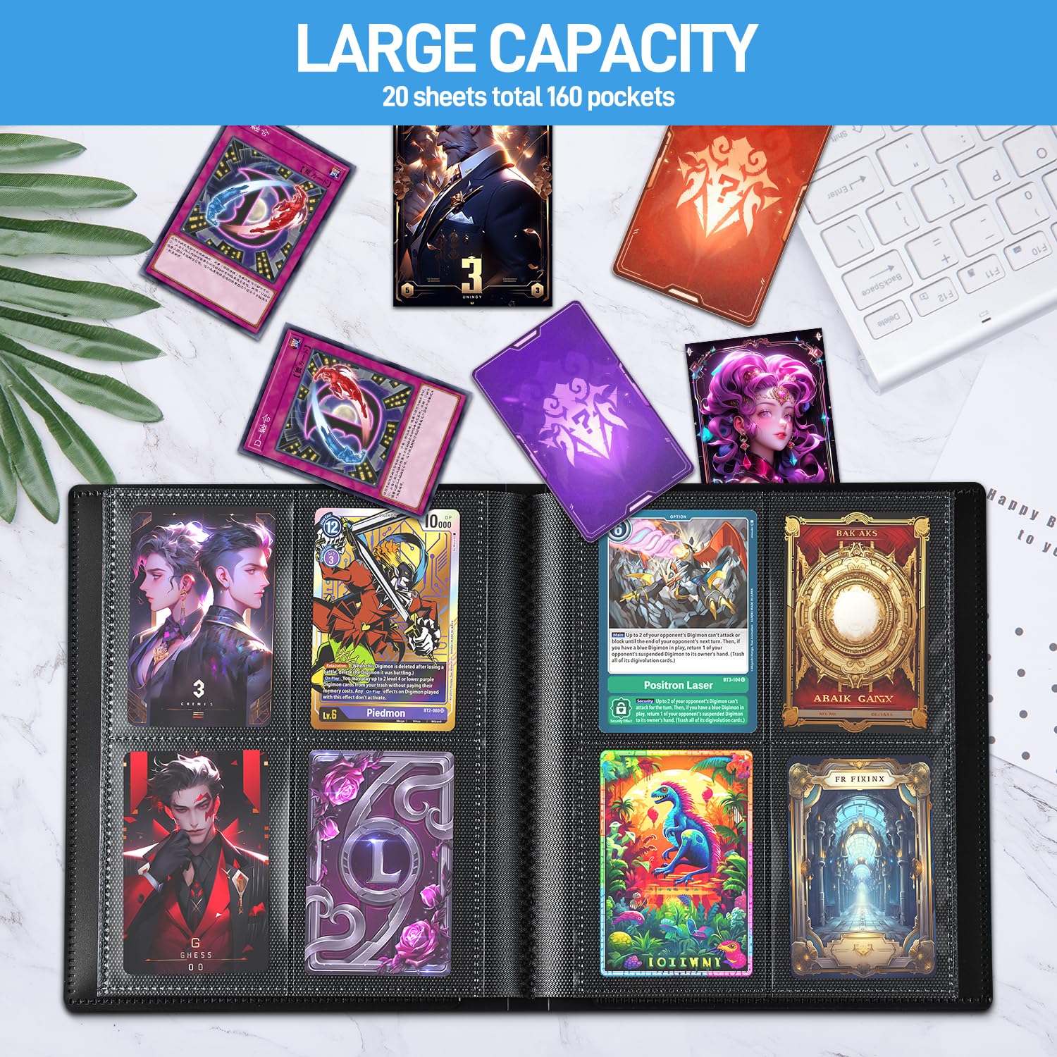 Segregator na karty, ulepszony segregator na karty kolekcjonerskie z 4 kieszeniami, 160 kieszeni, mini etui na karty, album - czarny