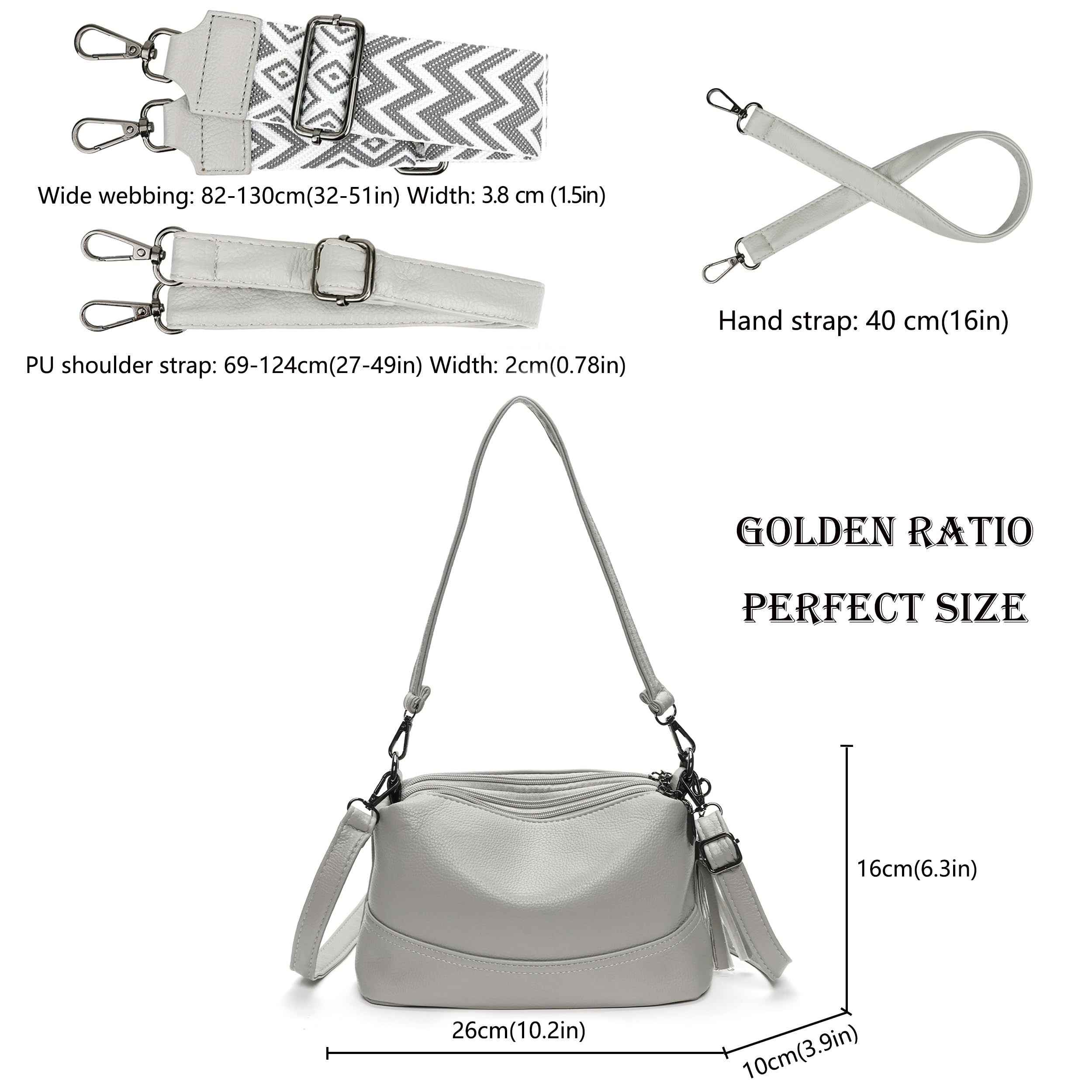 LANXINGLUO borsa tracolla donna piccola elegante borsa donna cenere Viene fornito con 3 spallacci di diversi stili