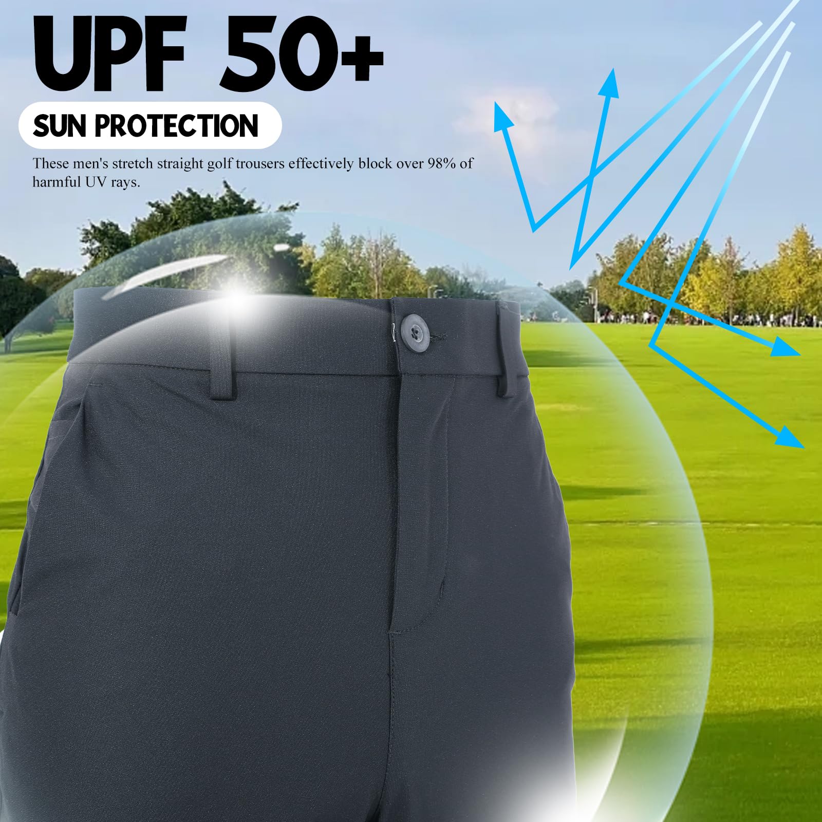 Pantalones de golf de corte clásico para hombre, elásticos, transpirables y de secado rápido, con cintura de agarre de silicona y bolsillos para una comodidad óptima en el campo de
