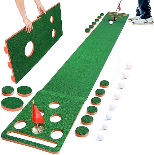 Alfombrilla de golf para practicar golf, juego de golf extensible con 4 almohadillas conectables, incluye 8 pelotas de golf y bolsa portátil para