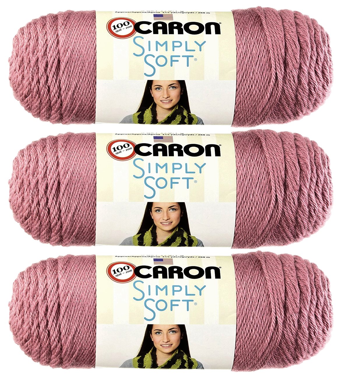 Caron, Simply Soft knitting yarn, 3 pieces, bone_parent #H97003-9722 Plum Wine