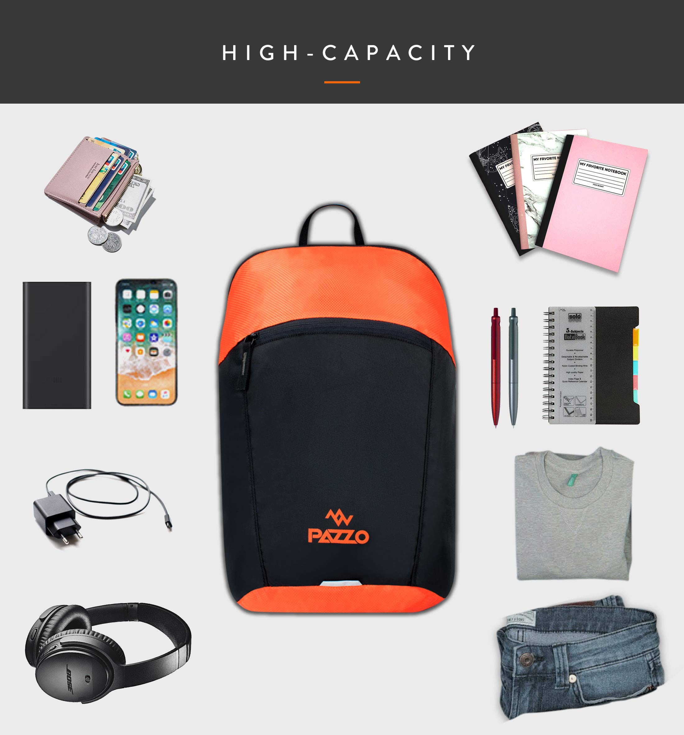 PAZZO Bolsa pequeña para uso diario - 1 compartimento mini mochila para senderismo camping mochila